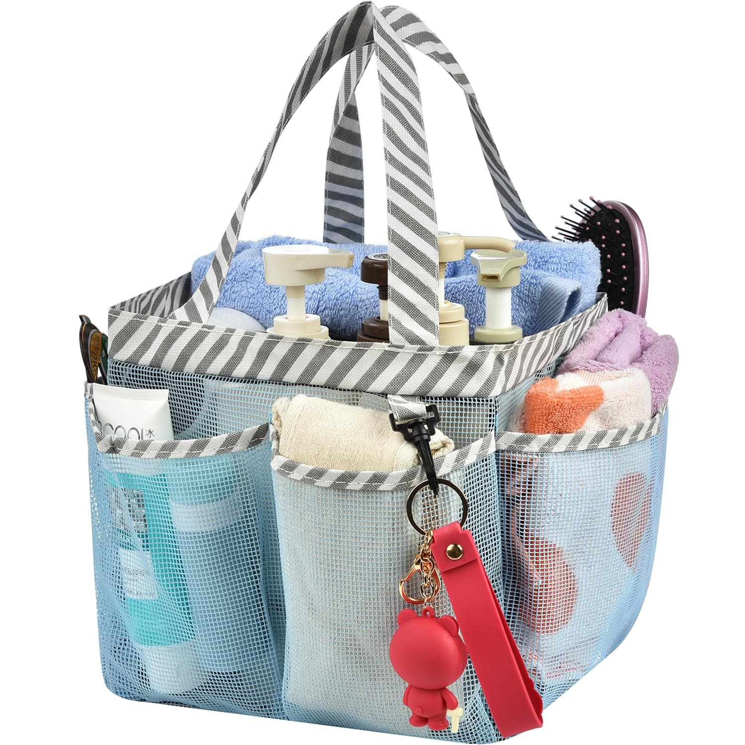 Haundry Mesh Shower Caddy Tote, Portable Shower Caddy Bag with 8 Pockets for College Dorm Room Essentials, Beach, Swimming, Gym
