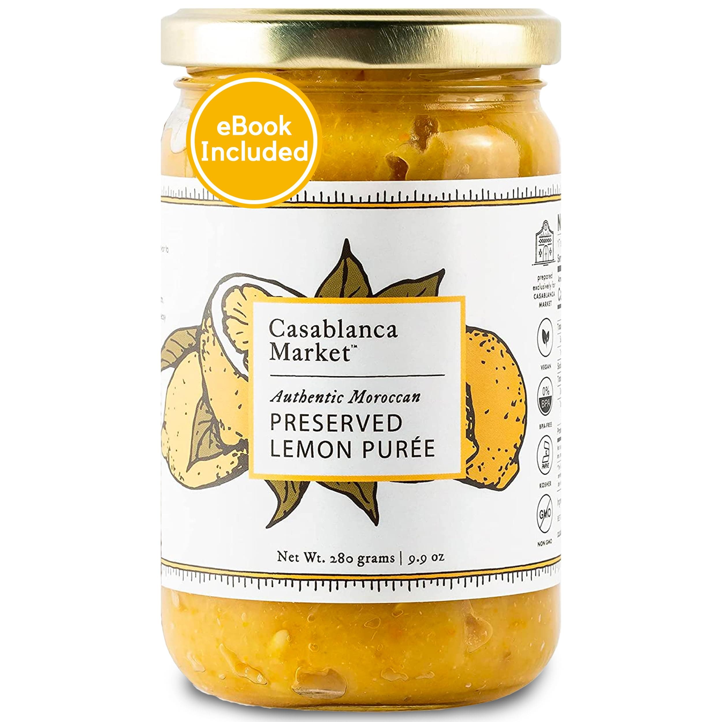 Preserved Lemon Puree All Natural Beldi Moroccan Preserved Lemon Paste Gluten Free Non GMO Vegan Plant Based - No Preservatives or Added Sugars (eBook Included)