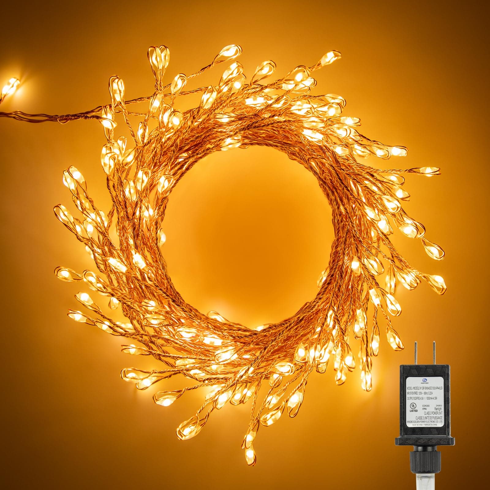 2Pcs Fairy Lights Plug in, 10Ft 200LED Copper Wire Firecracker Firefly Lights Waterproof Cluster String Lights for Ceiling Bedroom Wreath Window Wedding Christmas Tree Decor, Warm White (No Remote)