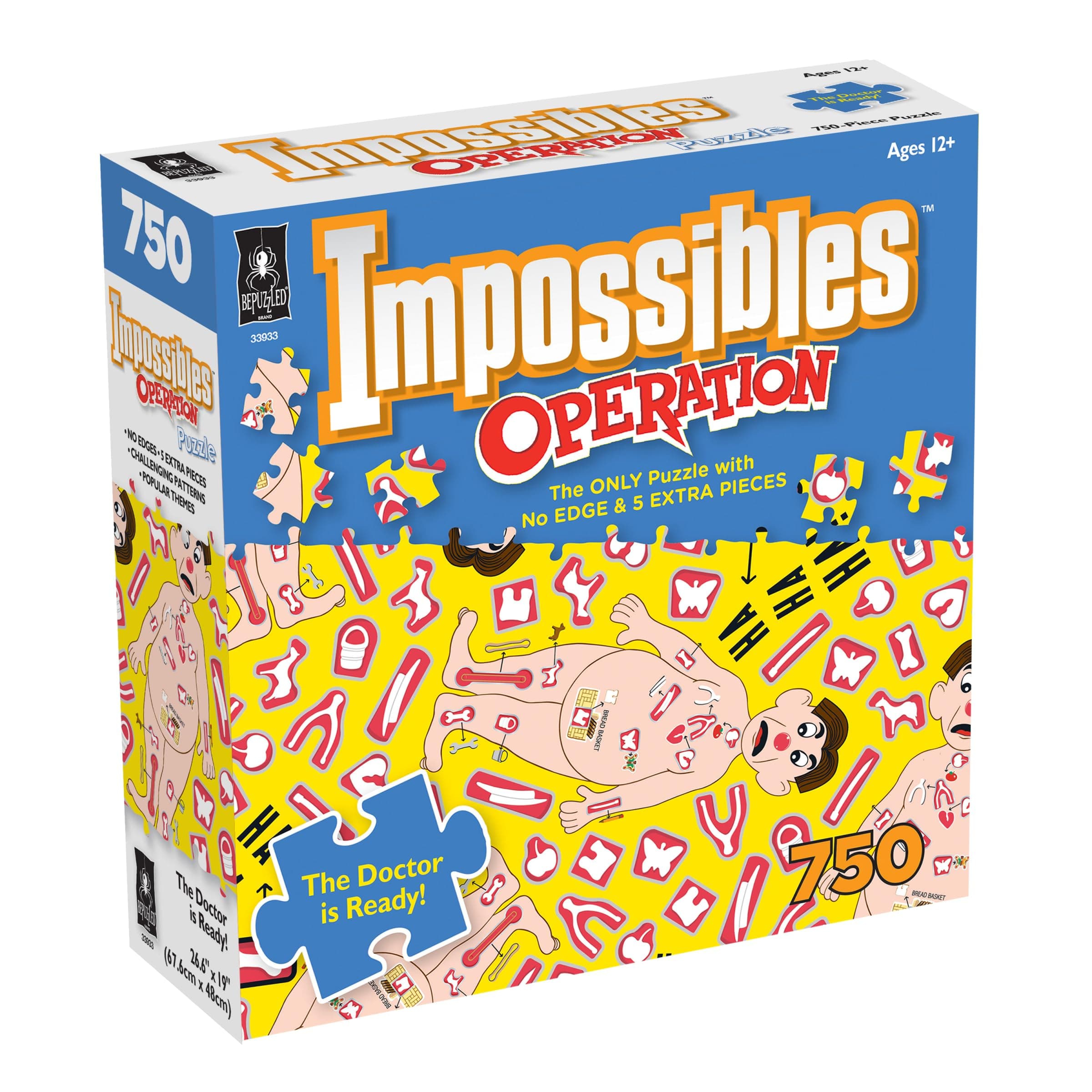 BePuzzled, Hasbro Impossibles Puzzle Featuring Imagery from The Classic Game of Operation, a 750 Piece Borderless Puzzle for Advanced Puzzlers Ages 15 and Up