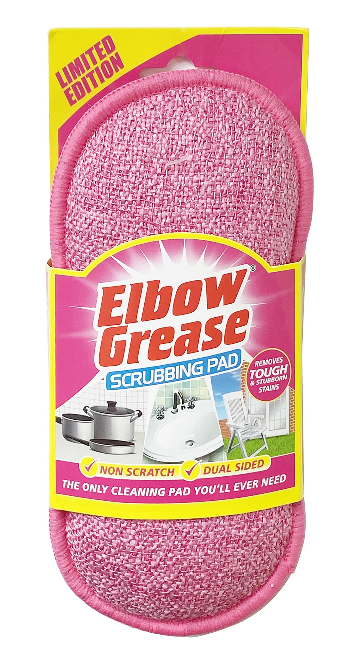 Elbow Grease Scrubbing Pad – Dual Sided Non-Scratch Sponge | Washable & Reusable Kitchen & Bathroom Cleaning Pad (Pink – 1 Pack)