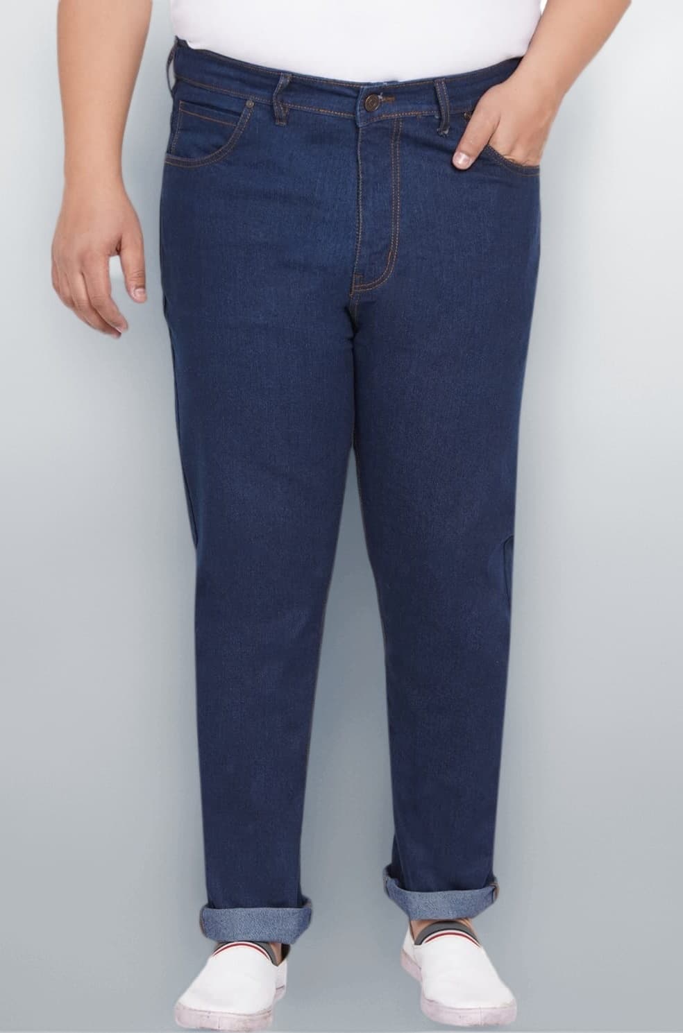 JOHN PRIDE Plus Size Men's Stretchable Mid-Rise Comfort Fit Clean Look Cotton Jeans for Men