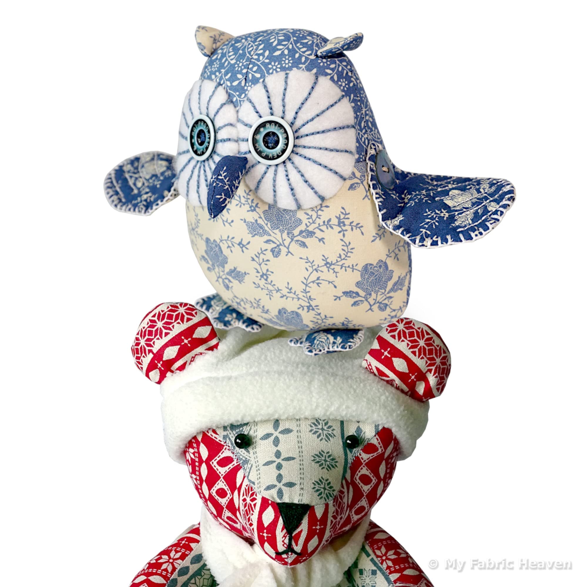 My Fabric Heaven Two Discounted Sewing PATTERNS. Twinkle Starry-Eyed Keepsake Owl & Christmas Teddy Jingle Bear. Handmade Stuffed Animal Soft Toys & Easy Photo-Tutorial Instructions. Free Post
