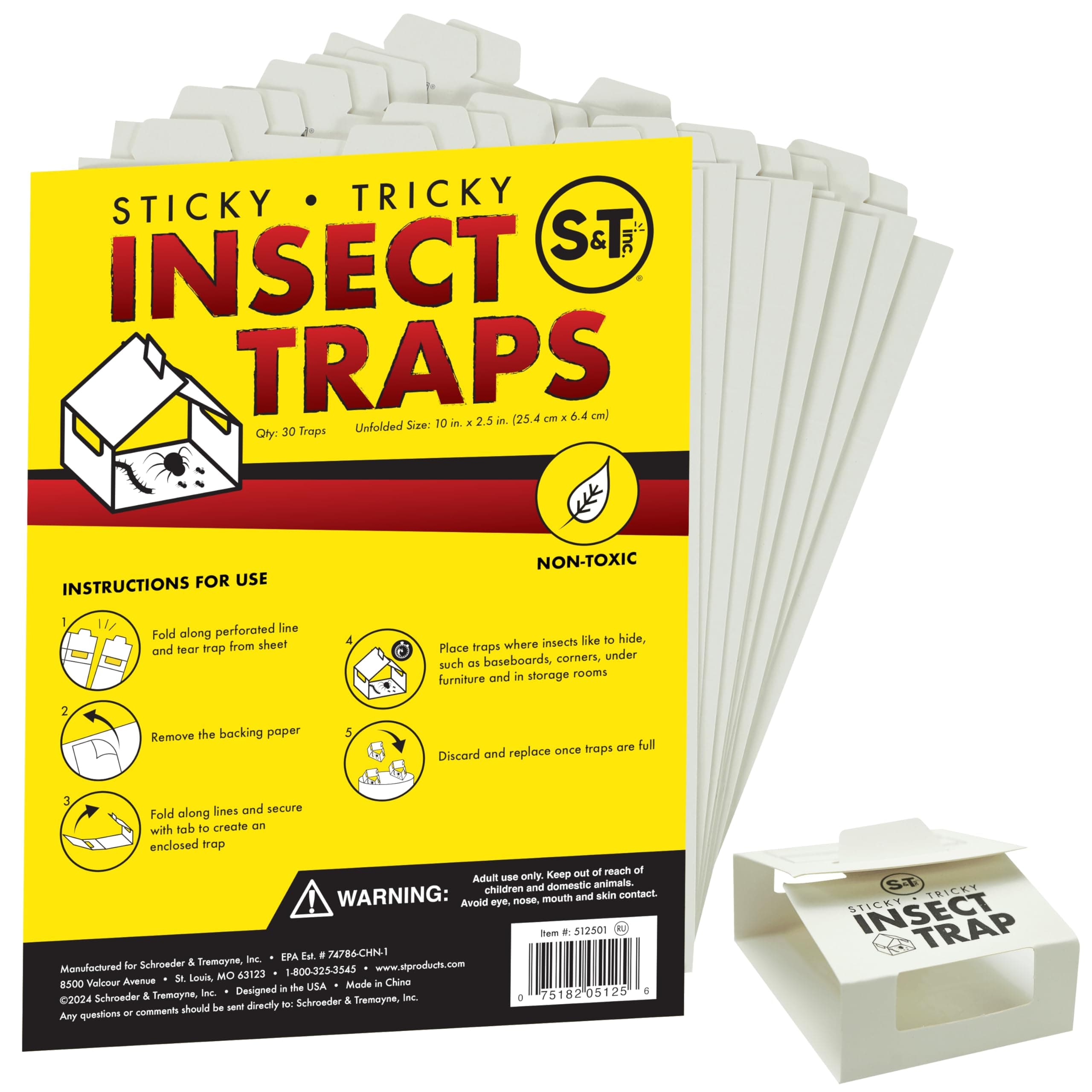 S&T INC. Insect Traps, 30 Count, Glue Traps for Brown Recluse, Hobo Spiders, Black Widows, Use in Home, Basement or Garage, or Utility Rooms for Pest Control