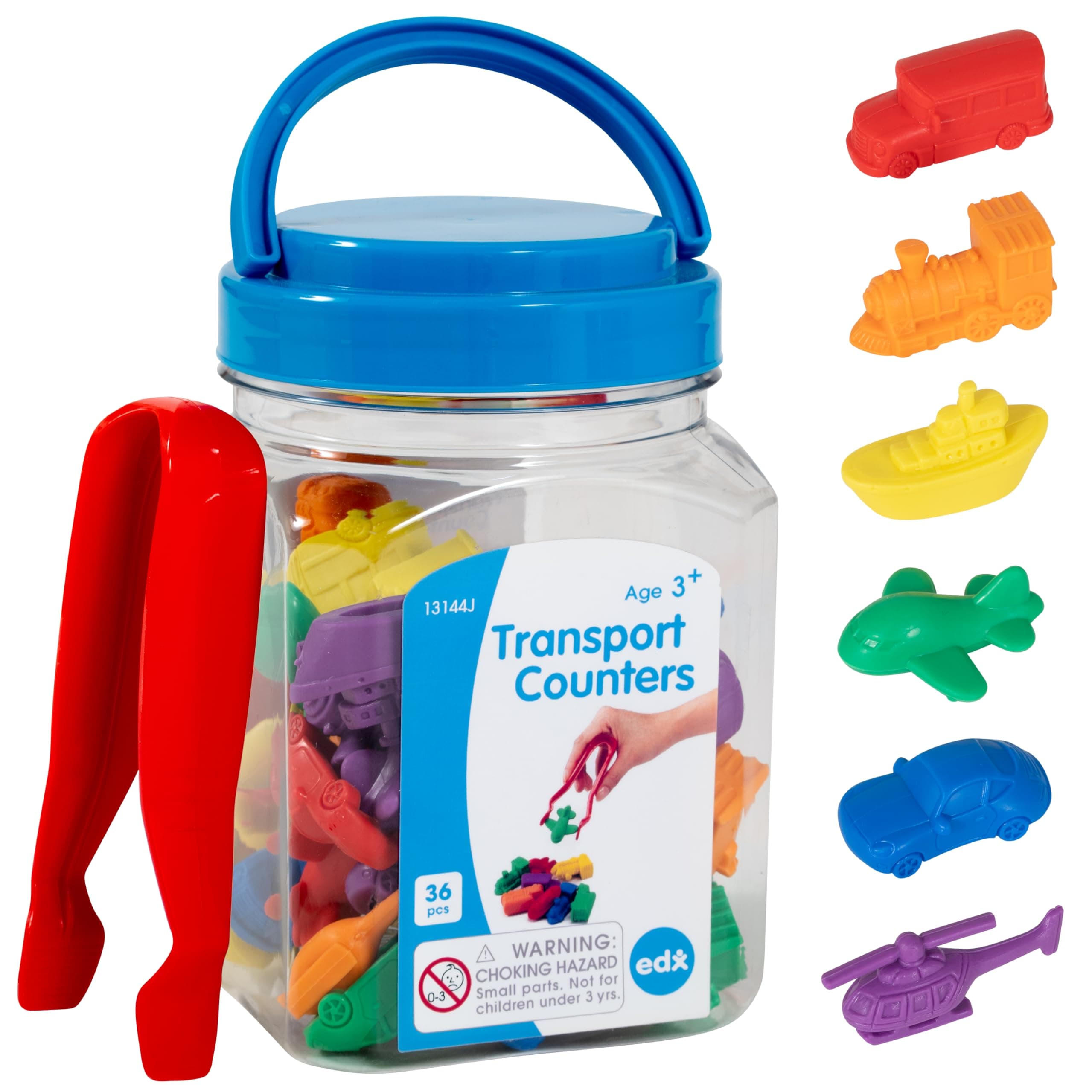 edxeducation Transport Counters | Mini Jar | Set of 36 | Learn Counting, Colours, Sorting and Sequencing | Hands-on Maths Resource for Early Years