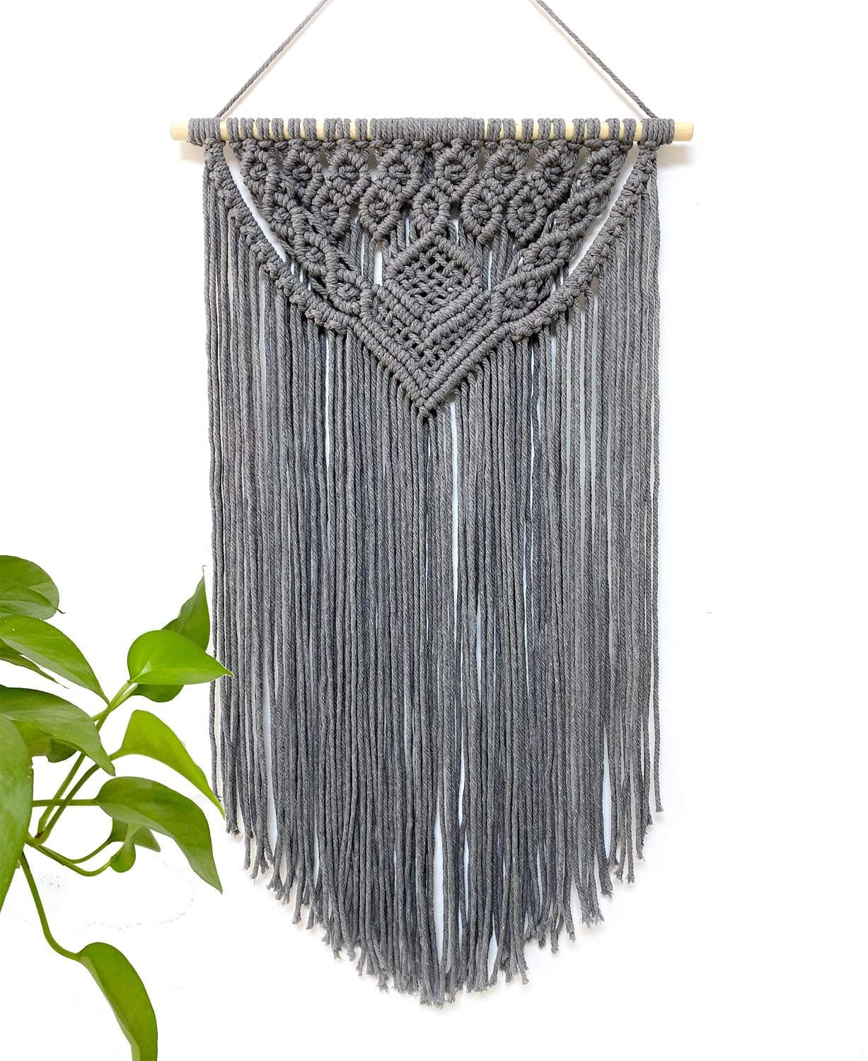 Youngeast Handmade Boho Macrame Wall Hanging Woven Craftmanship 16.9 x 30 Inches Grey