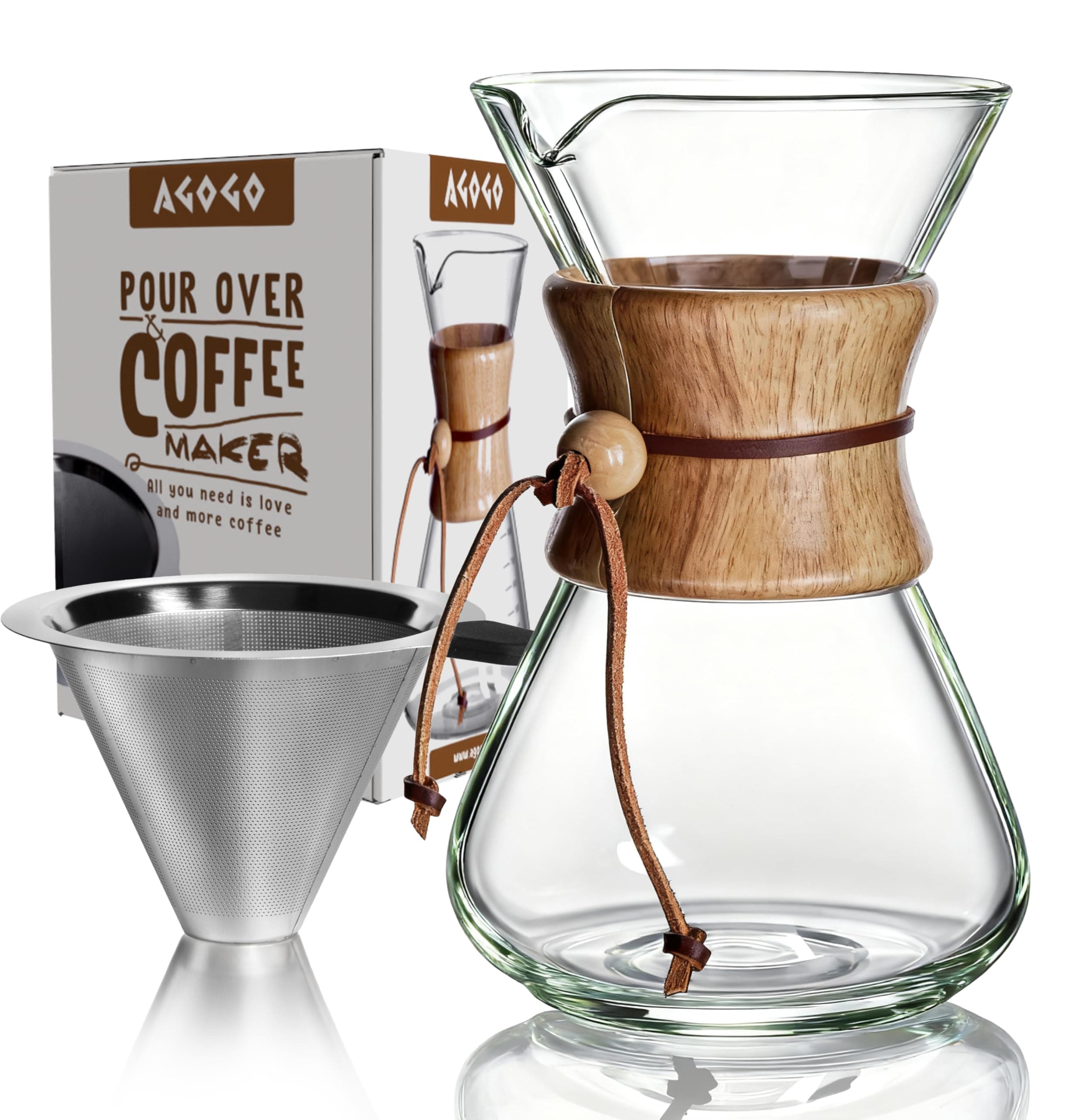 AGOGO Pour Over Coffeemaker Set Classic Series with Filter 8 Cup Slim Shape