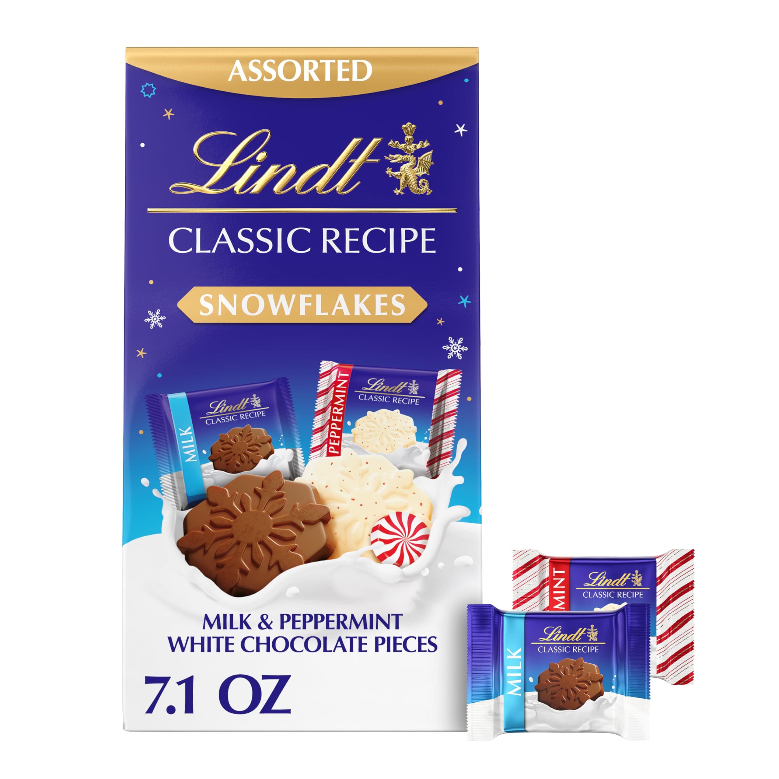 Lindt CLASSIC RECIPE Assorted Chocolate Candy Snowflakes, 7.1 oz. Pouch