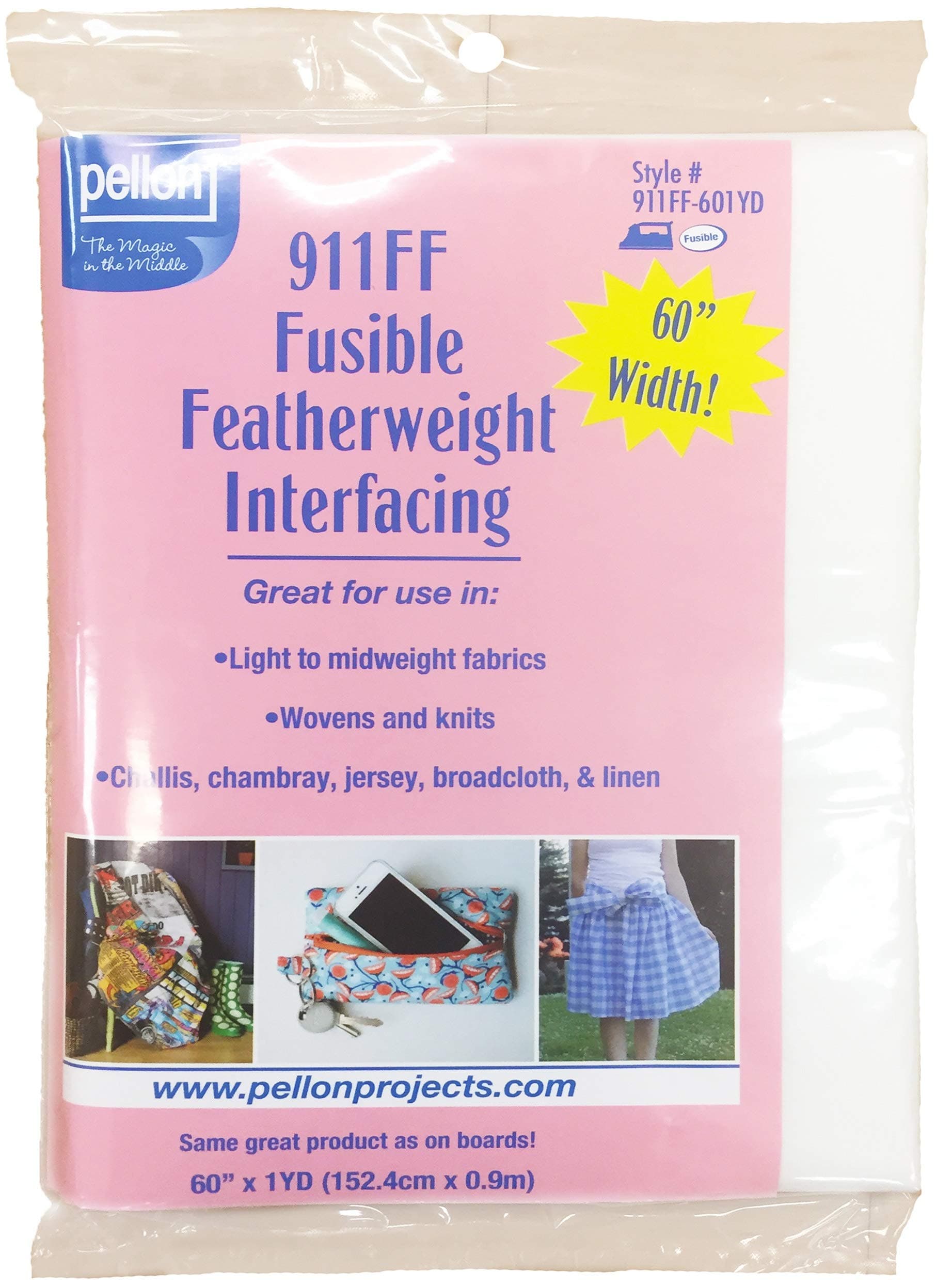 Pellon Fusible Featherweight Interfacing-White 60" X1yd, 911FF-1 Pack