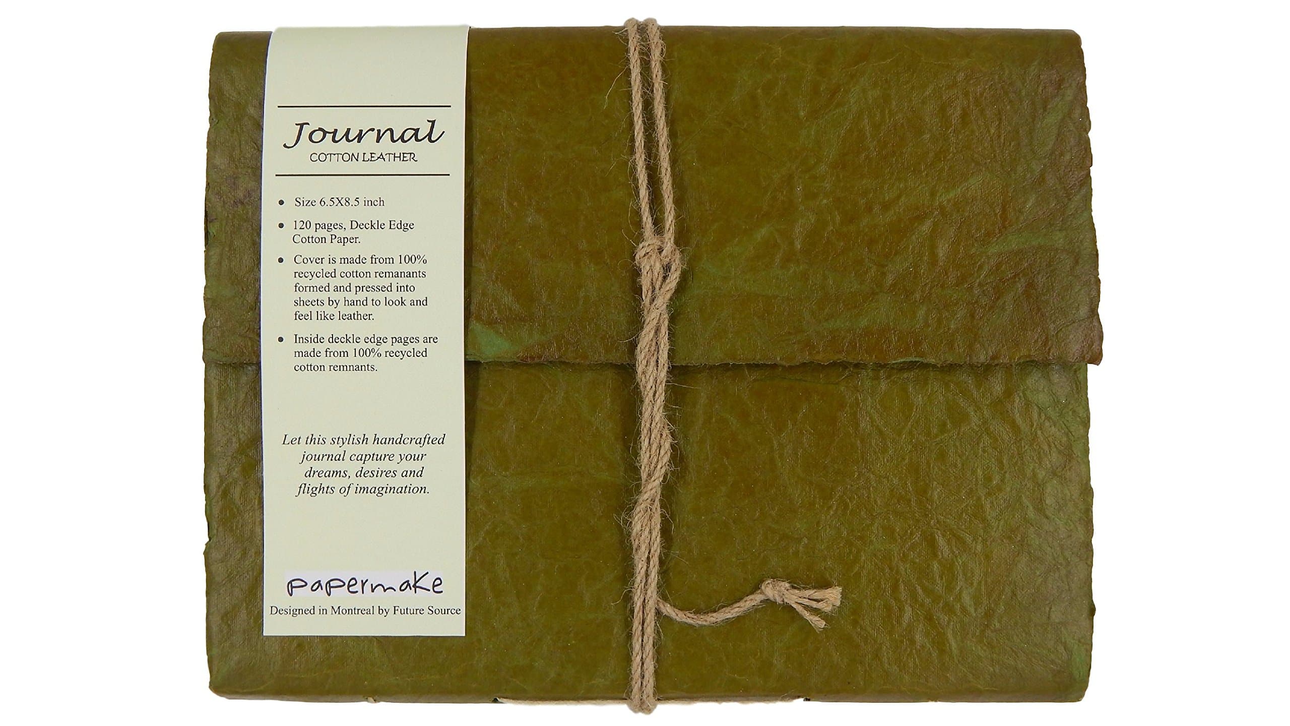 Papermake Handmade Cotton Leather Journal Green Antique