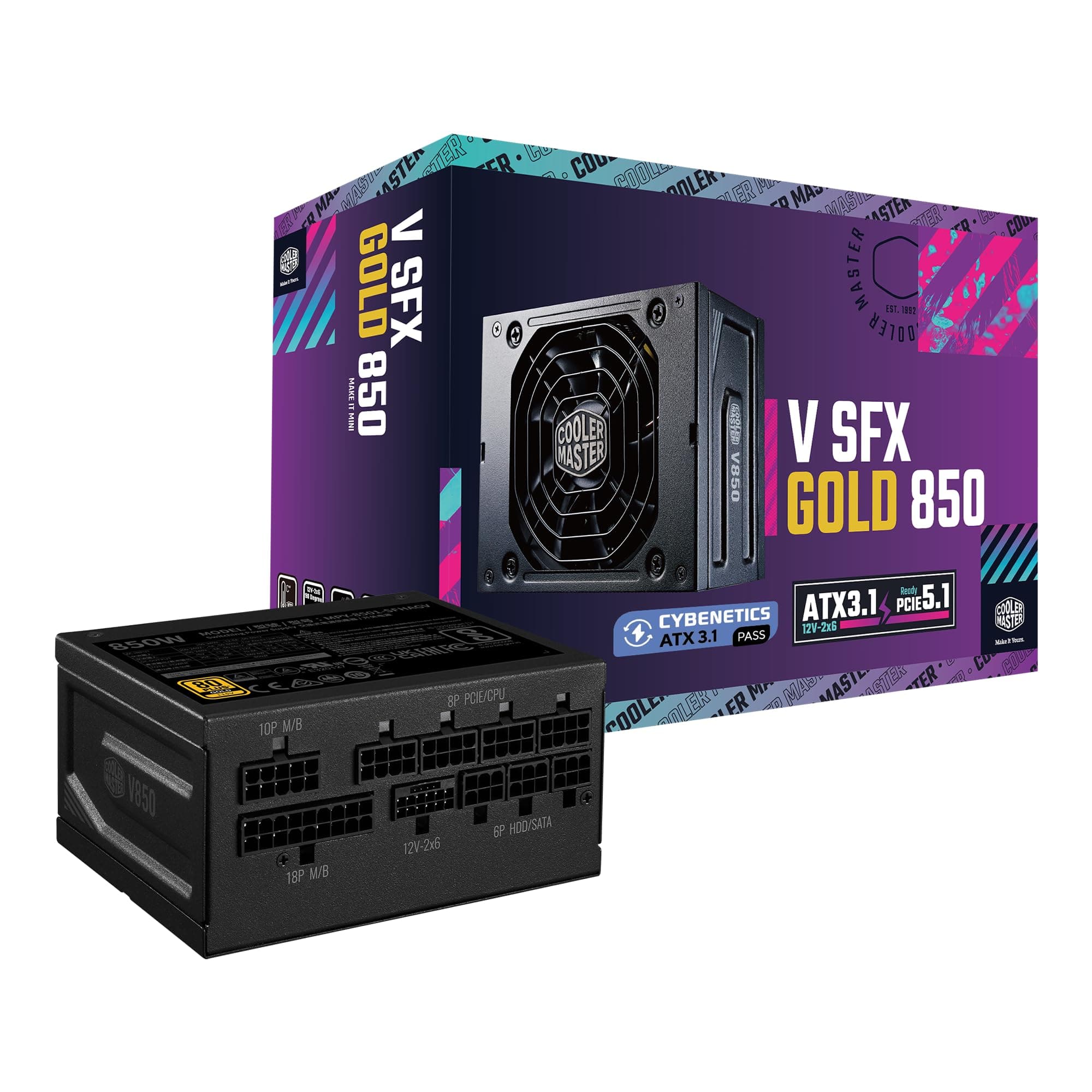Cooler Master V850 SFX Gold Full Modular, 850W, 80+ Gold Efficiency, ATX Bracket Included, Quiet FDB Fan, SFX Form Factor, 10 Year Warranty