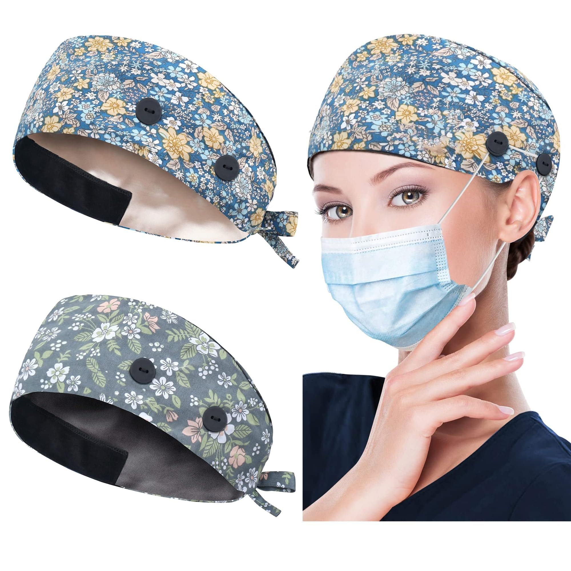 ABAMERICA Working Caps with Button and Sweatband, Adjustable Working Hats for Women Men, One Size(Tie Back or Toggle)