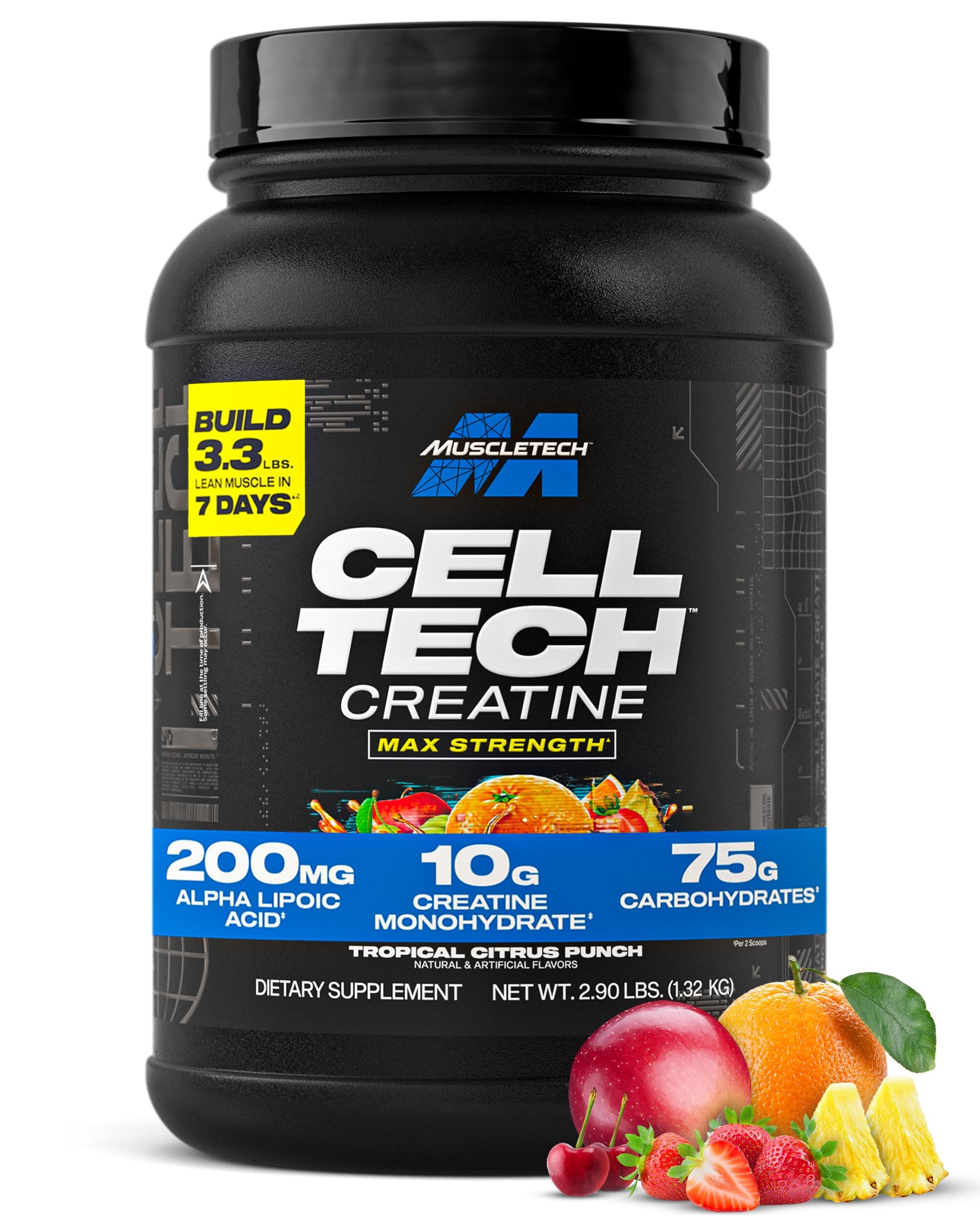 Creatine Monohydrate Powder - Cell-Tech Creatine Powder Post Workout Recovery Drink, Muscle Builder & Musclebuilding Supplement - Tropical Citrus Punch, 3 lbs (27 Serv) - Packaging May Vary