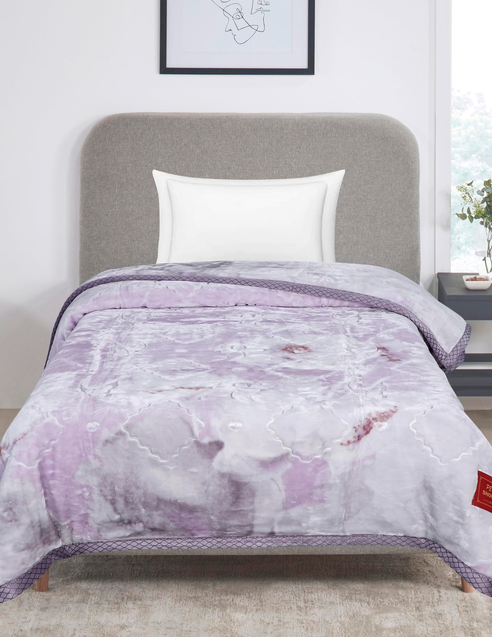 Petals Dreams Blanket Single Bed for Moderate Winter, 900 GSM, 2 Ply, Cloudy Mink Blanket (160x220 cm) (Light Purple)