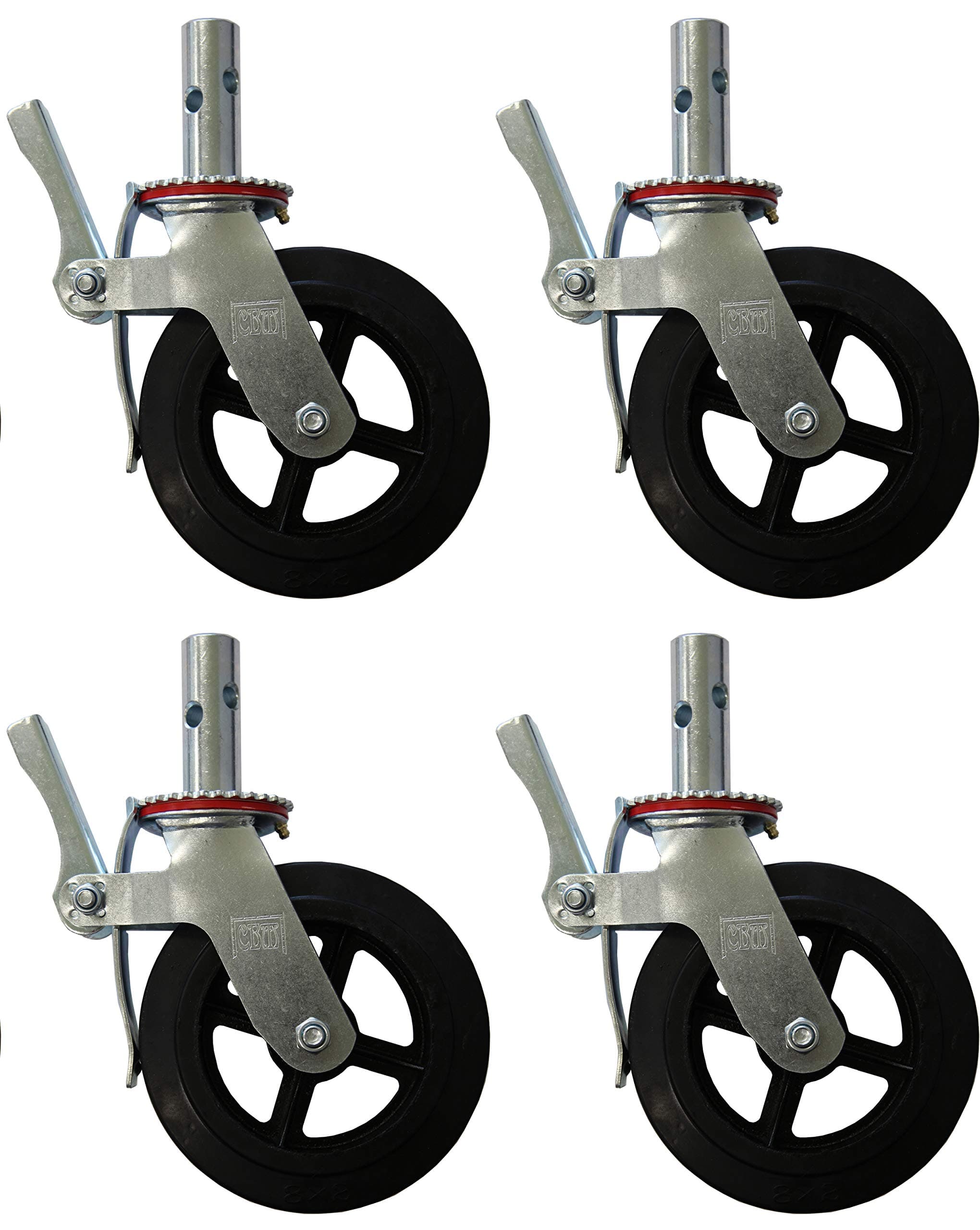 A Set of 4 Wheel 8" Caster with Cast Iron Hub 1 3/8" Caster Wheel With 2 Lock-in Brakes Scaffolding Rolling Tower CBM1290