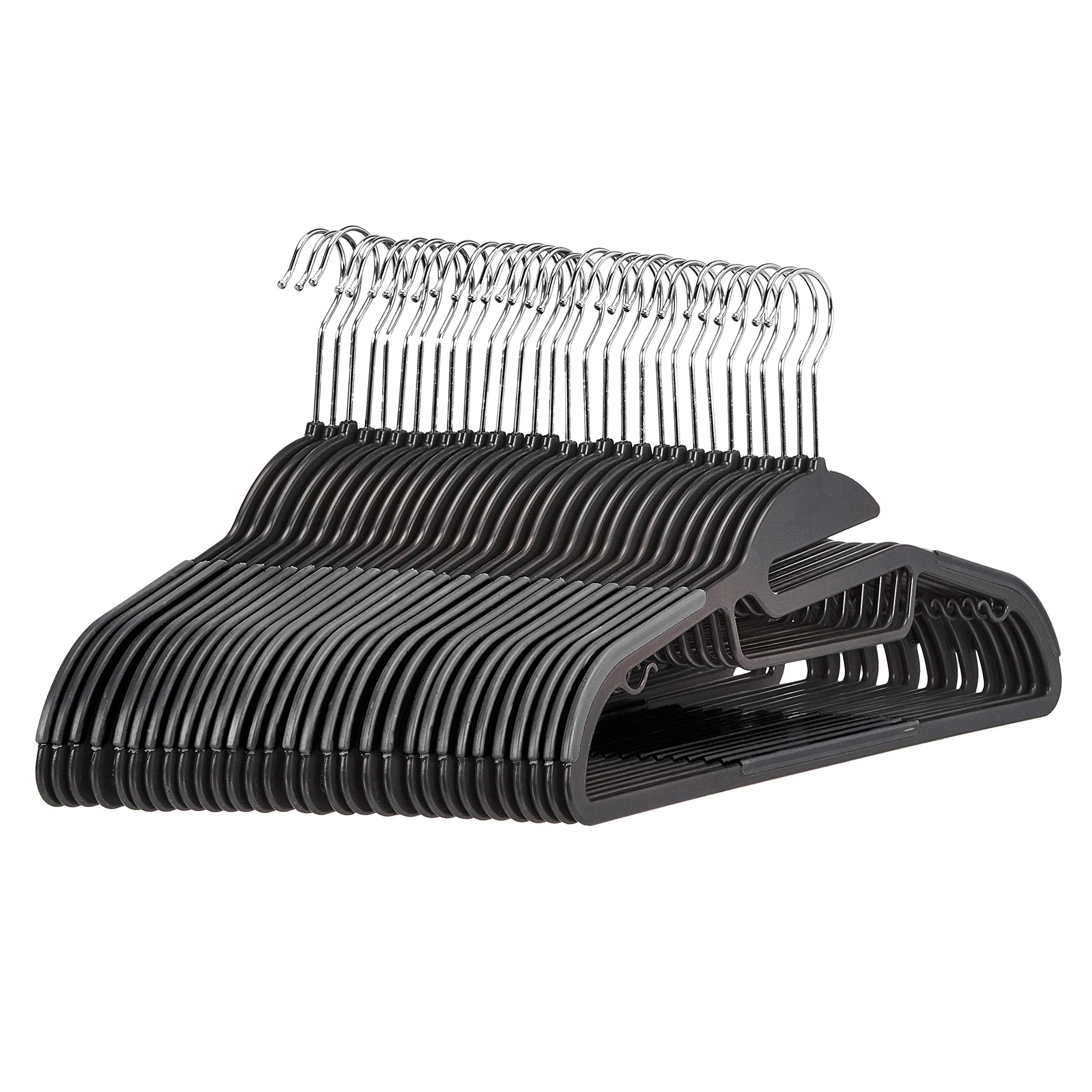 Non-Slip Heavy Duty Plastic Hanger with Rubber and Horizontal Bar, Grey (30-Pack)