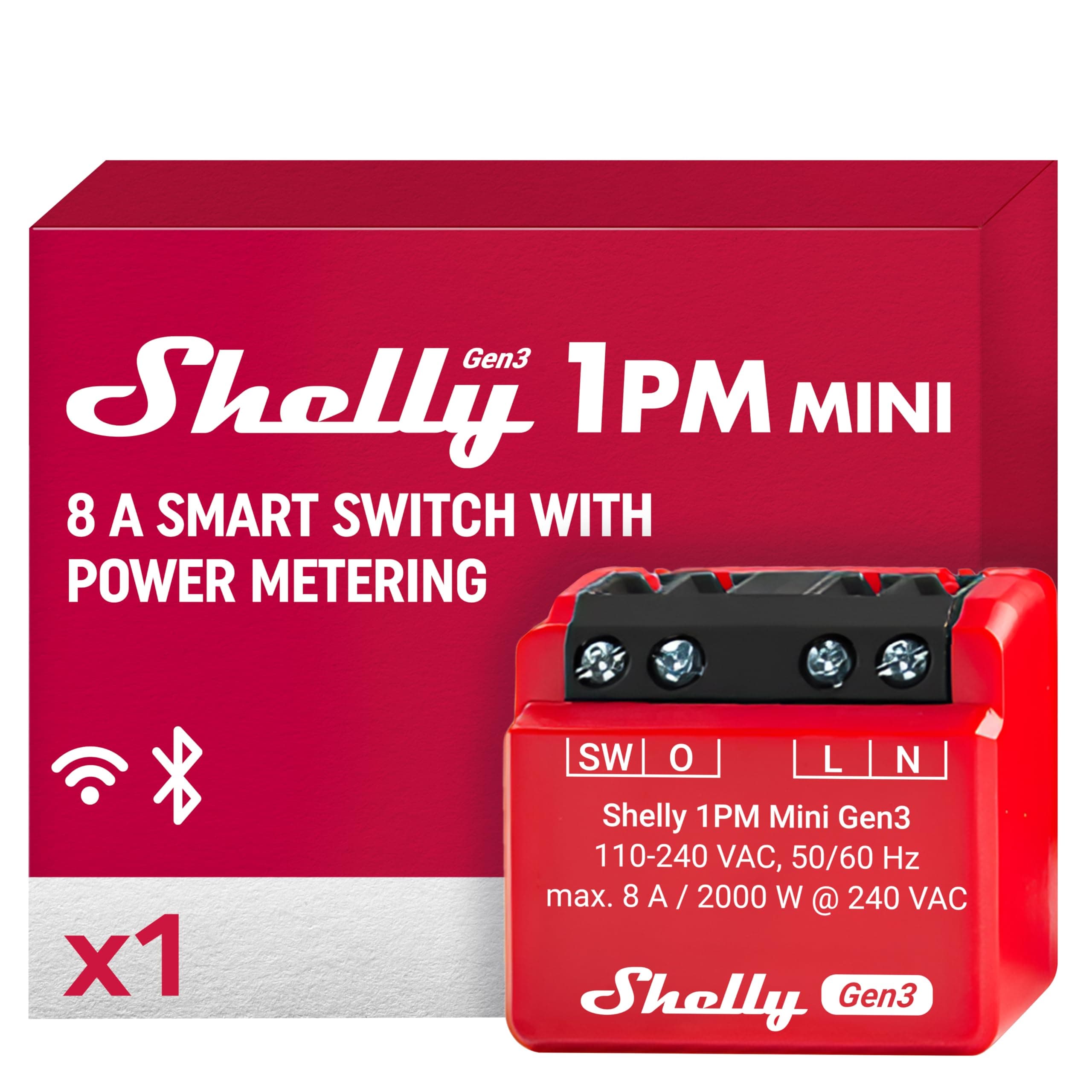Shelly 1PM Mini Gen3 - WiFi Smart Switch Relay, 1 Channel, 8A, Power Metering, Home Automation, Lights Remote control, Compatible with Alexa and Google Home, iOS Android App, No Hub Required