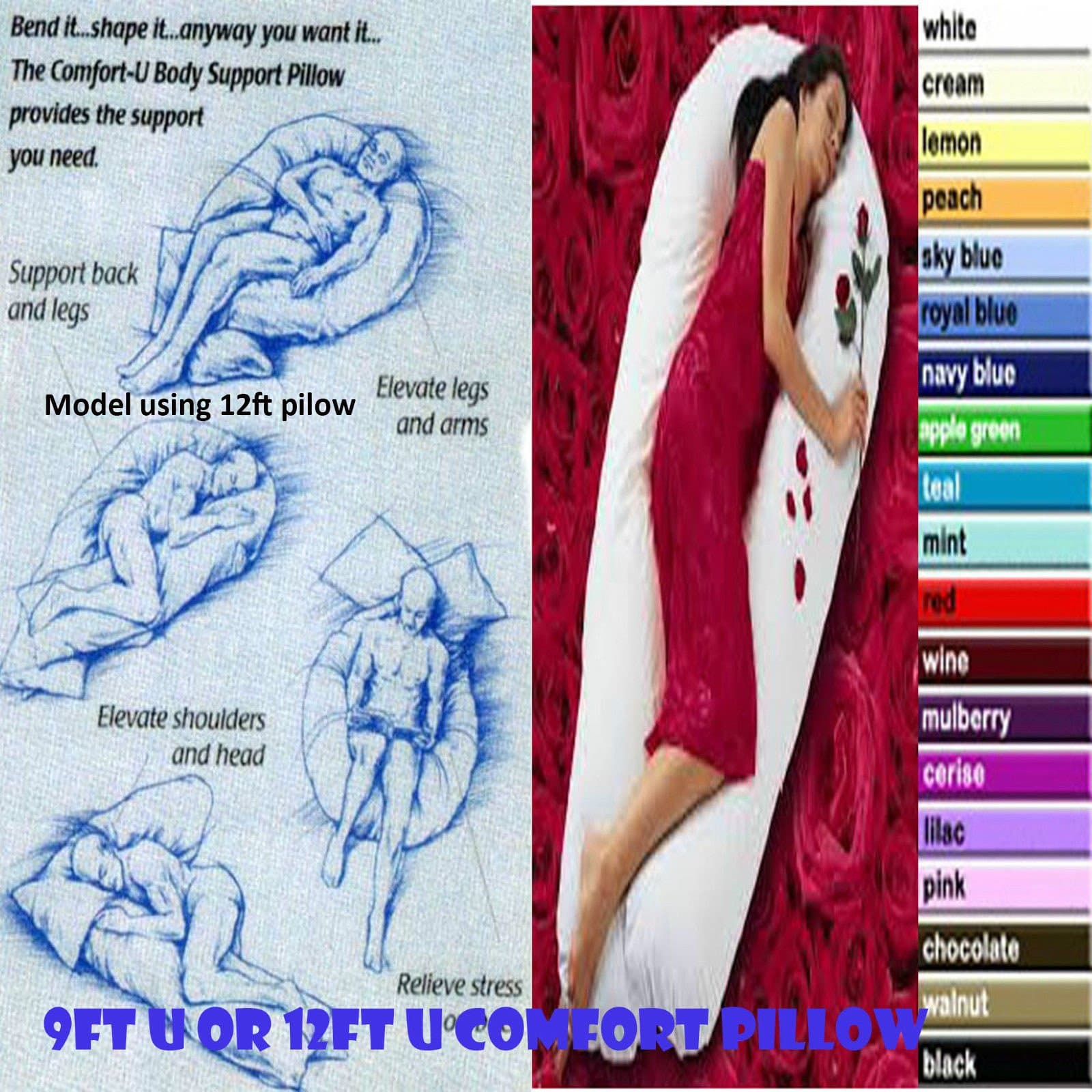 Crazypriceuk Maternity support 9ft pillow with Grey pillow cover