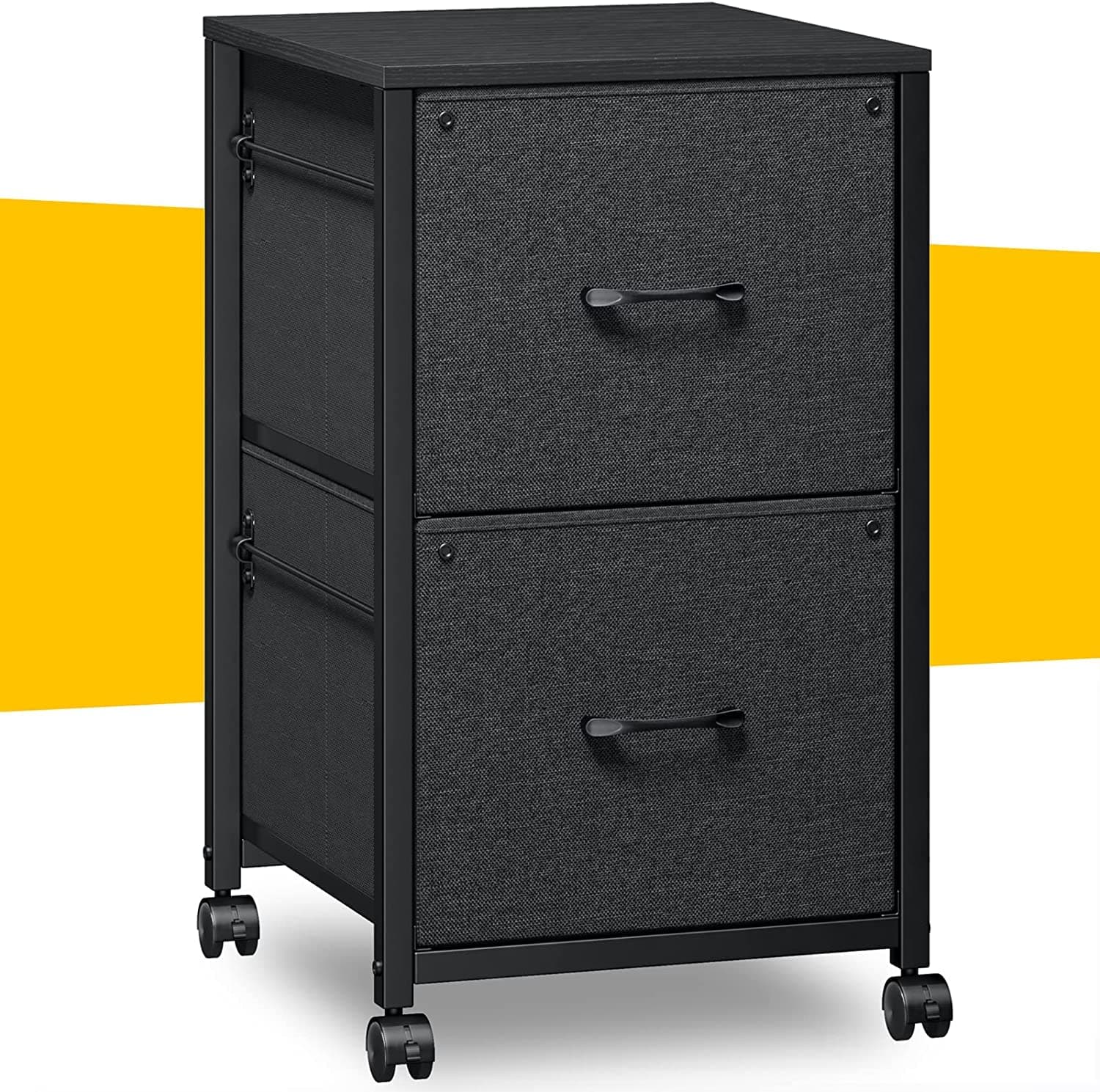 Raybee Filing Cabinets for Home Office 2 Drawer Fabric File Cabinet Small Rolling File Cabinet Printer Stand Lateral Filing Cabinets Fits A4 Letter Legal Size, Black