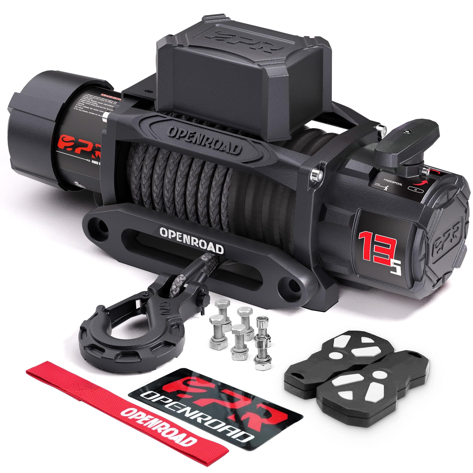 OPENROAD 13000 lb Winch,12V Electric Winch with 3/8"×85' Synthetic Rope-Panther Series 2S Plus,2×Wireless Winch,IP67 Waterproof Rating Compatible with 12,000 lbs Winch for Truck,Jeep and More