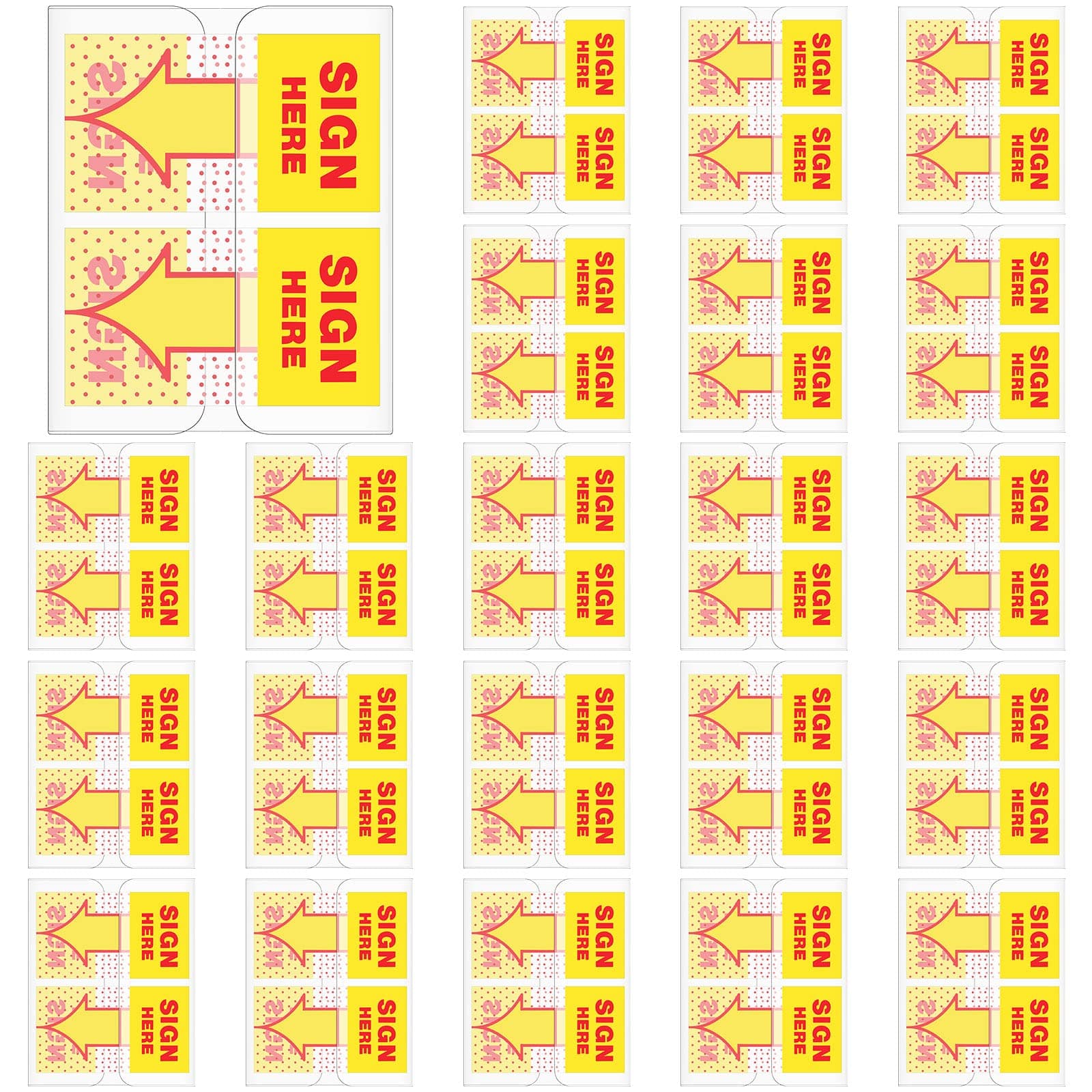 1250 Pcs/ 25 Boxes Sign Here Tabs 1 Inch Yellow Arrow Flags Date Sign Stickers with Dispenser Easy to Post for Office Book Annotation Kit
