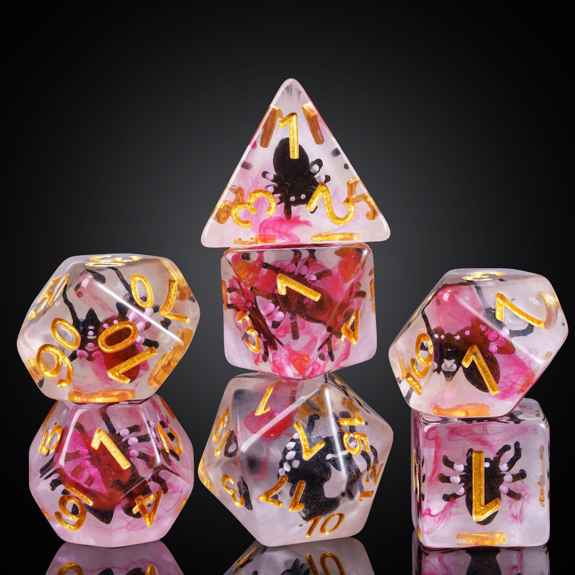 cusdie 7-Die DND Dice, Polyhedral Dice Set Filled with Animal, for Role Playing Game Dungeons and Dragons D&D Dice(Black Spider)