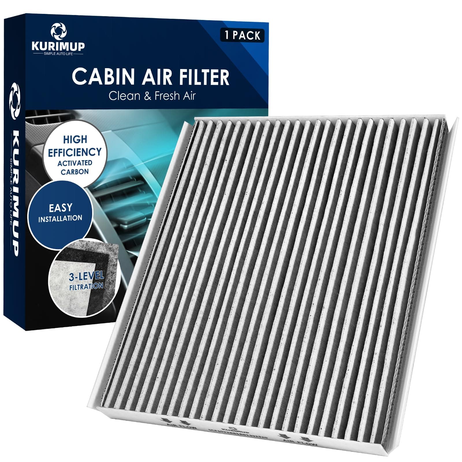 KURIMUP Premium Cabin Air Filter with Activated Carbon,Replacement for CF10728,Fit for Hyundai Accent(2008-2011)/Elantra(2007-2016), Kia Forte(2014-2018)/Forte Koup(2014-2017)/Forte5(2014-2018).