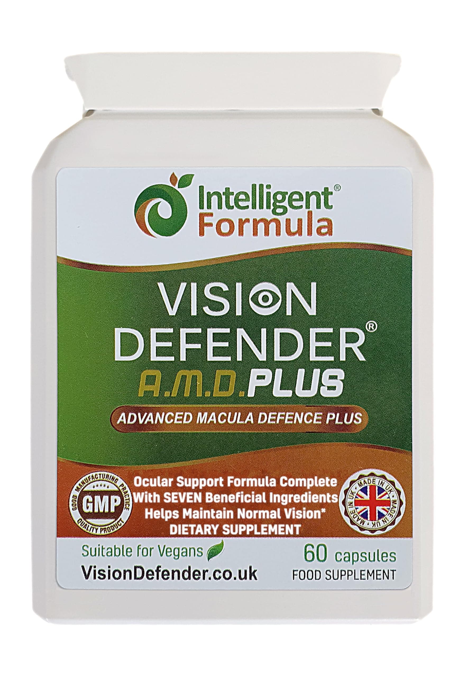 Vision Defender Plus Eye Supplement: AREDS2 Formula Vitamins, Minerals (Lutein, Zinc) Enhanced with Meso-Zeaxanthin for Complete Eyes/Eyesight Health Care & Support. 60 Easy-to-Swallow Vegan Capsules