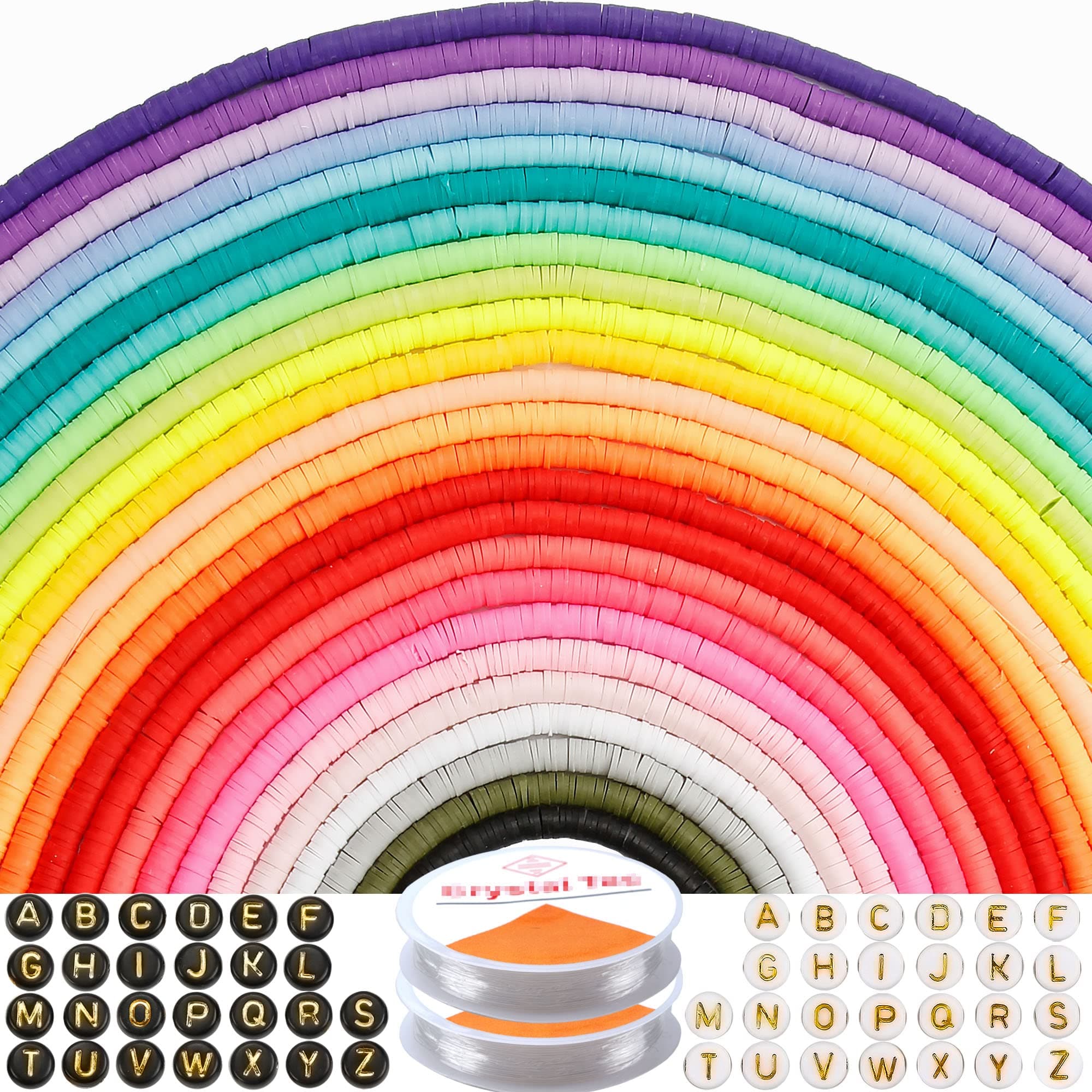 AMAZING TIME 7500 PCS Clay Beads for Bracelets Making, 25 Strands Flat Round Polymer 6mm Spacer Heishi Beads, Alphabet Letter Beads for DIY Jewelry Making Necklace Earring