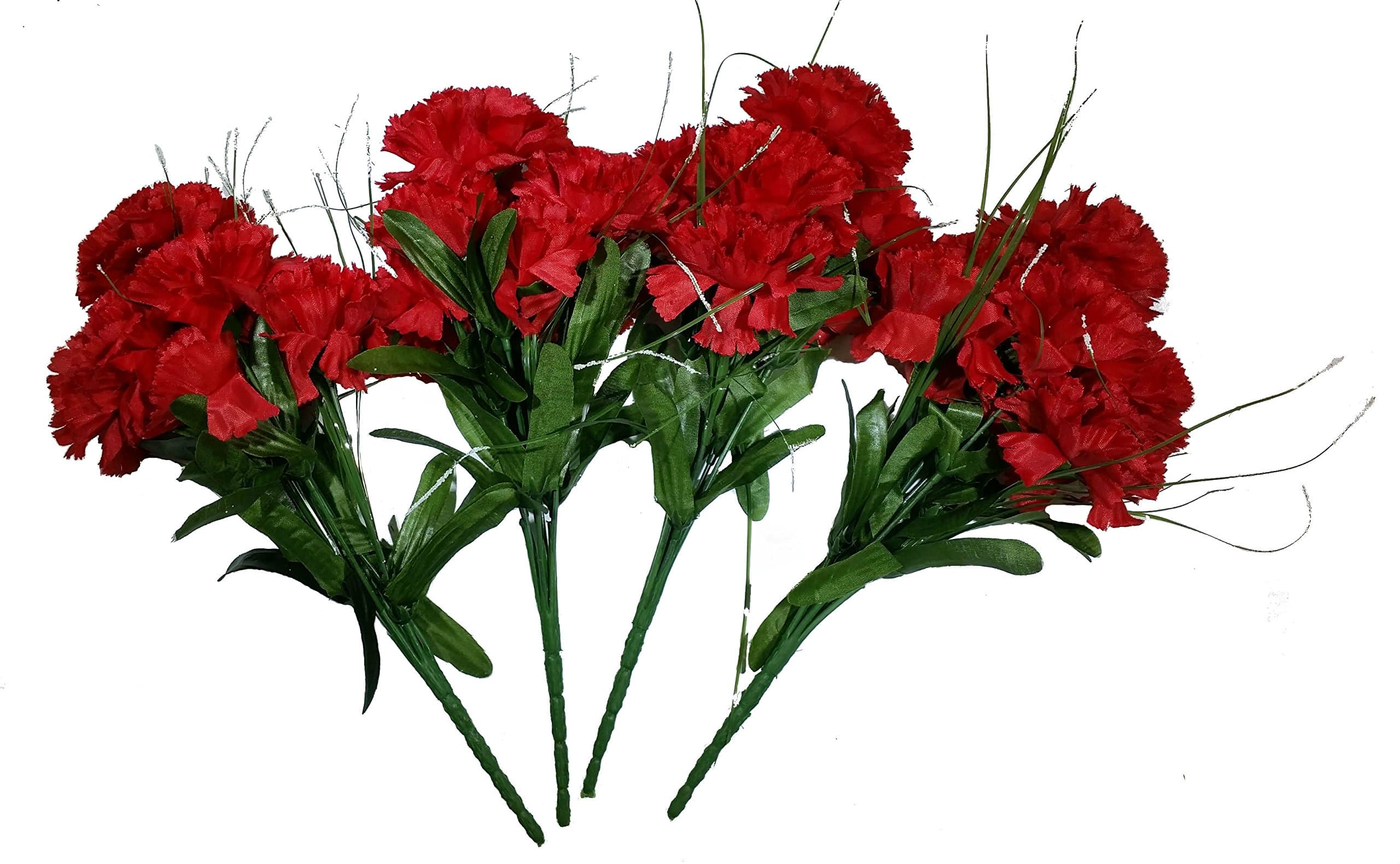 Artificial Carnation Bush: 7 Stems Pack of 4 (Red)