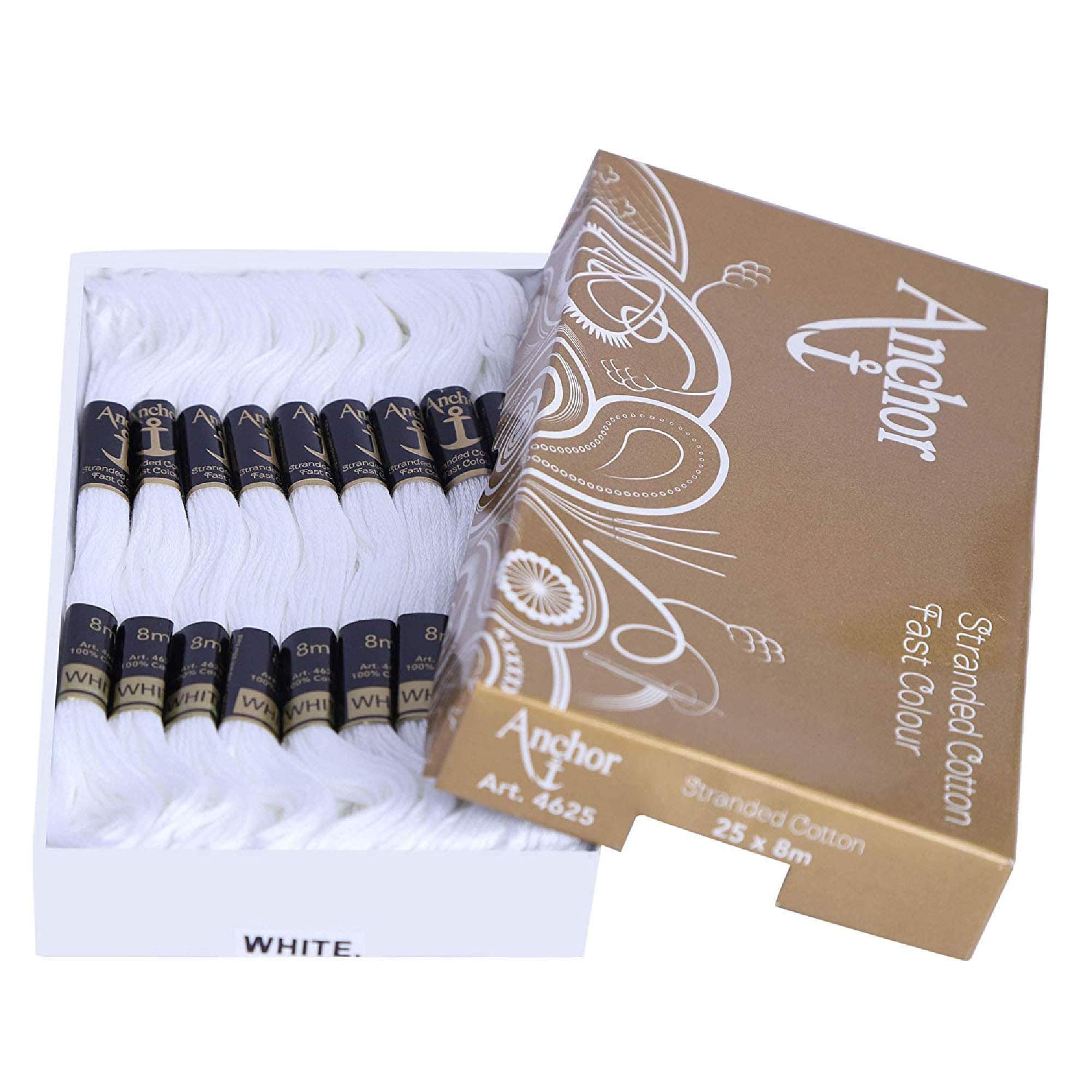 Anchor Cotton Threads Beautiful Embroidery 8 m Each Skeins - Pack of 25 Skeins (White_White)