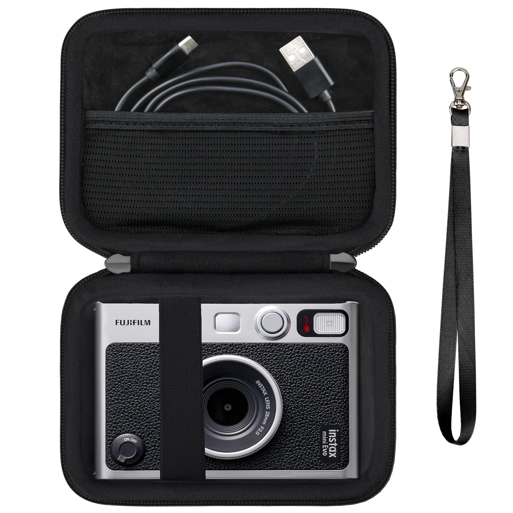 Hard Carrying Case for Fujifilm Instax Mini EVO Instant Camera, Instax Mini Printer Travel Storage Case with Mesh Pocket Can Store USB Cables, Film or Other Small Accessories, Black