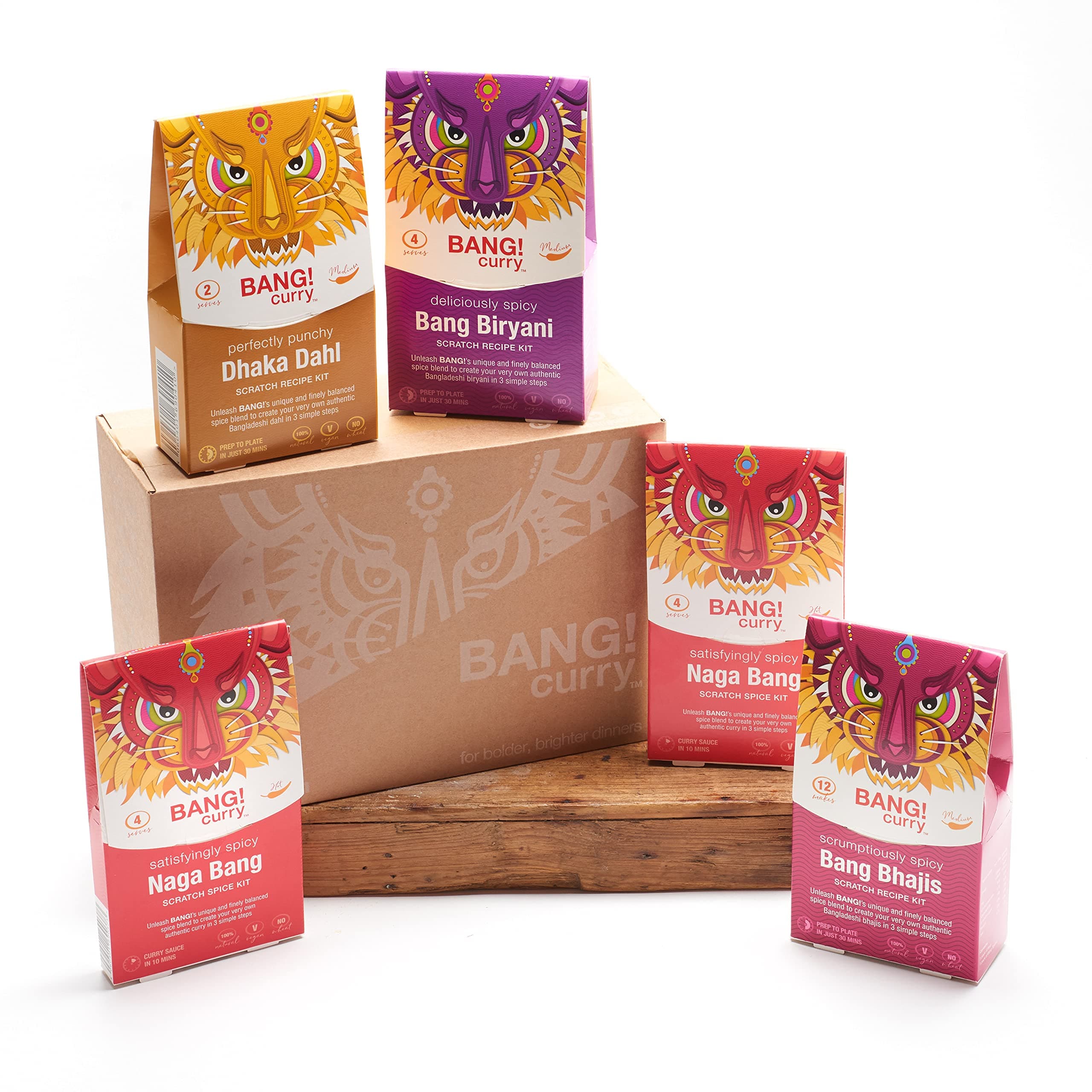 Spicy Curry Night Kit - Feeds 12 | 7 Authentic Curry Kits - Quick & Easy to Use | Free Recipe E-Book | 100% Natural and Gluten Free - BANG Curry