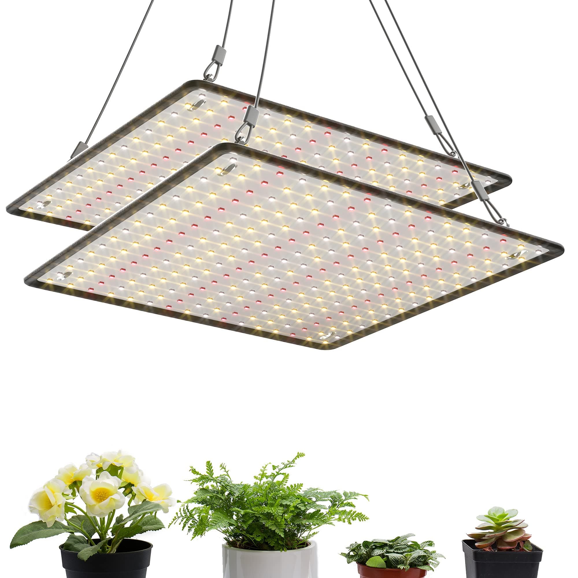 2 Pack 200W LED Grow Light Panels for Indoor Plants Full Spectrum with Warm Red White LED for 4x4ft Coverage Grow Tent