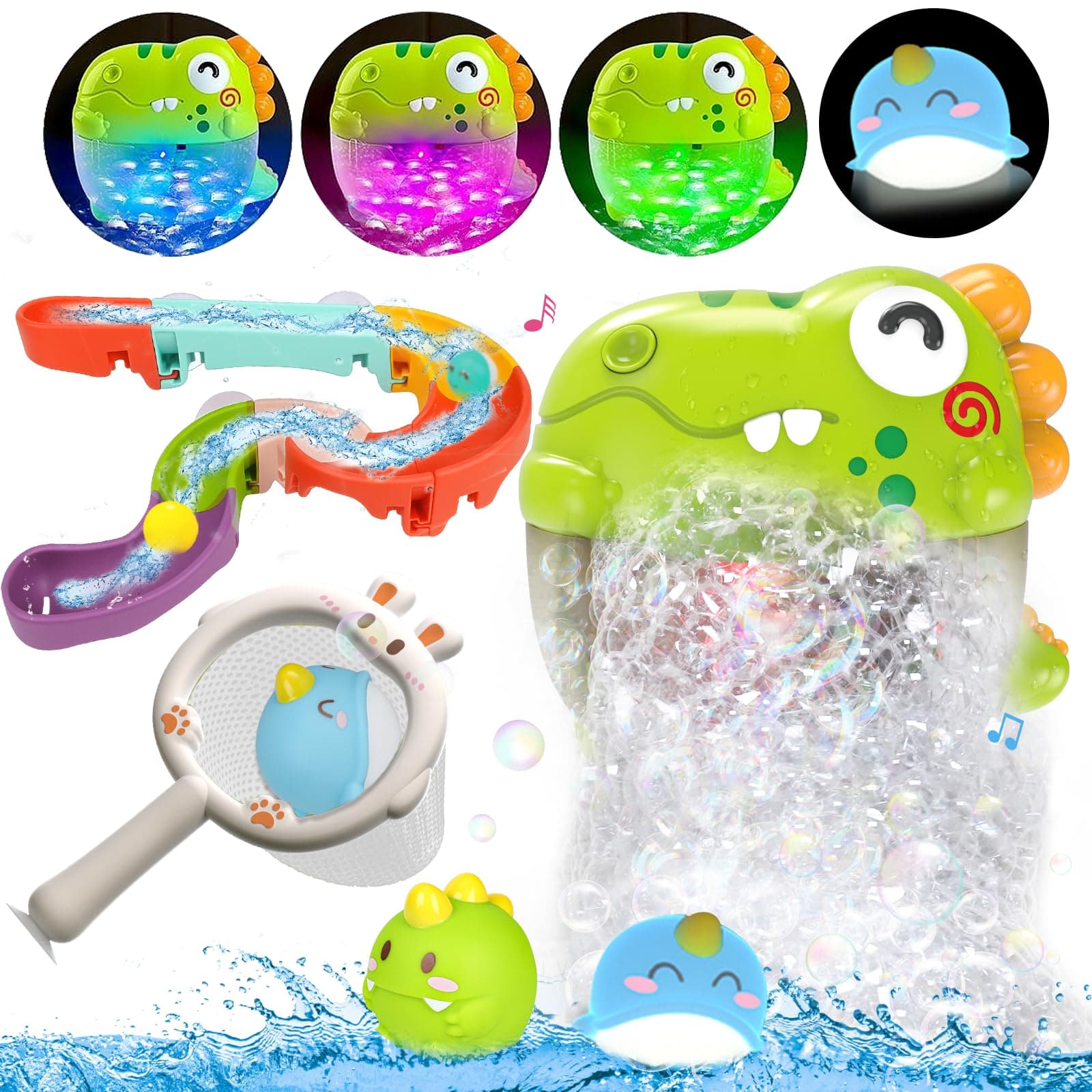 Light Up Dinosaur Bath Toys with Music, Bath Bubble Machine Toy for Kids Age 3-5 4-8 Toddler Summer Toys Bubble Maker for Bathtub - Floating Animal Water Toys Boy Girl Birthday Gift