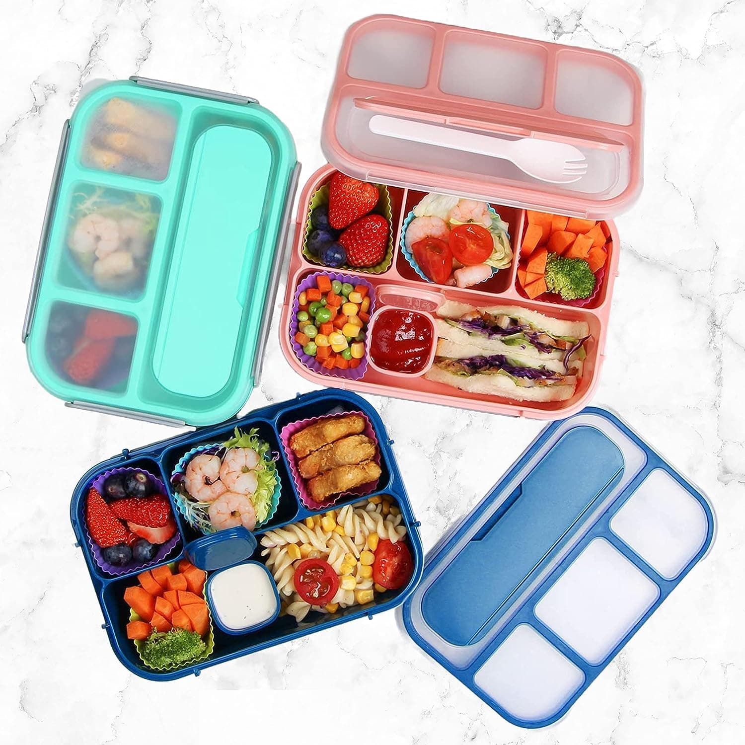 Bento lunch Box For Kids School Leakproof 4 Compartment Snack Container, Kids & Adults Plastic Large Meal Prep Food Containers, Men or Women Lunch-boxes For Work School Home 1300ml
