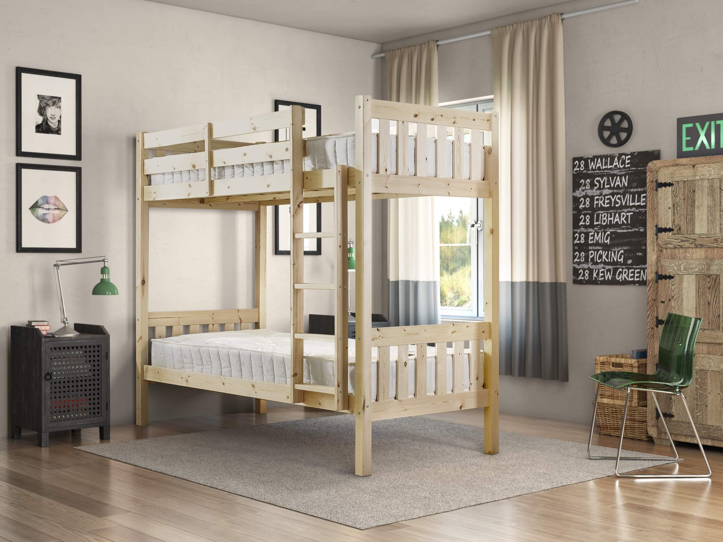 STRICTLY BEDS&BUNKS Cypress Short Bunk Bed with Sprung Mattresses (15 cm), 2ft 6 x 5ft 9 Single