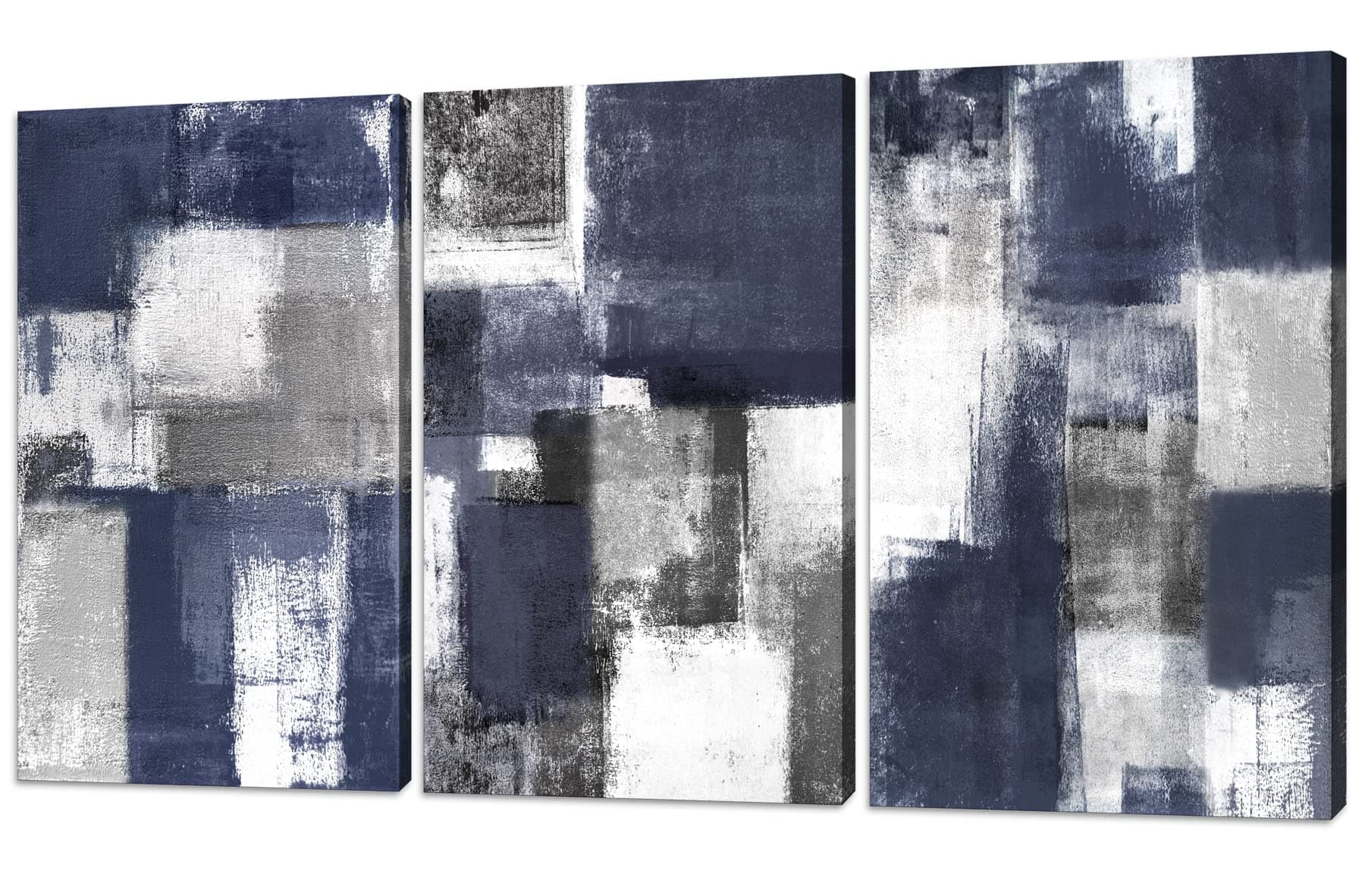 Navy Blue Abstract Art 3-panel Canvas Wall Art for Living Room Bedroom Canvas Painting Blue and Gray Abstract Wall Decor on Office Decor Bathroom Decor Kitchen Home Decor Poster Artwork Wall 12x16inch