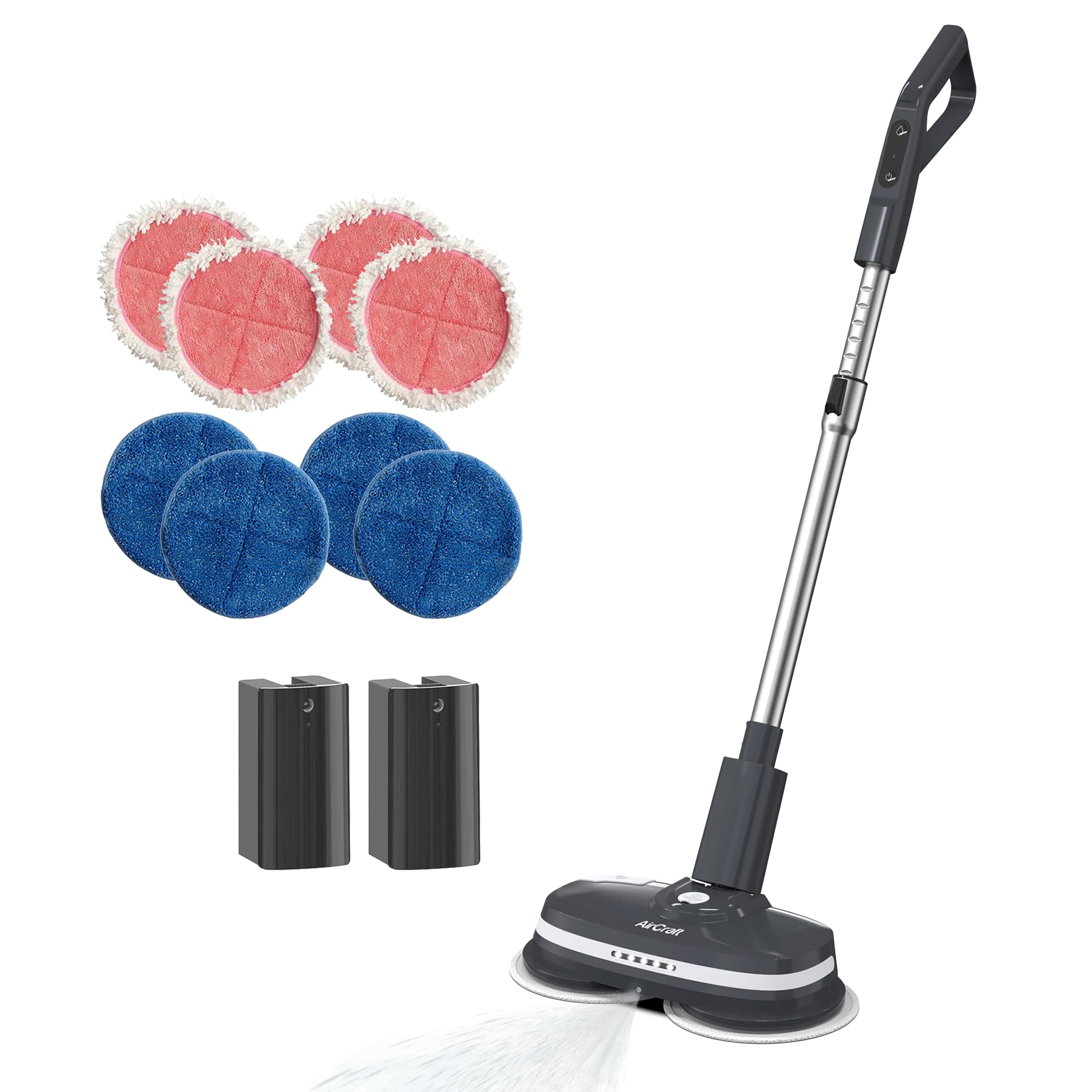 PowerGlide Cordless Rechargeable Hard Floor Cleaner and Polisher Bundle With 2 Batteries, 8 Cleaning Buffing Pads, Perfect for Wood, Tile, Laminate and Hard Floors