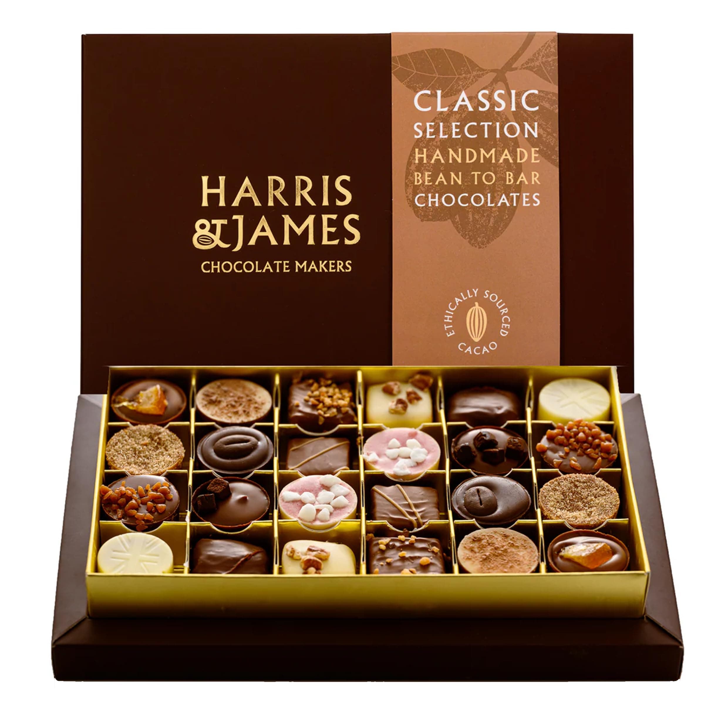 Harris & James Classic 24 Piece Chocolates Gift Box. Handmade Luxury Chocolates - White Chocolate, Milk Chocolate & Dark Chocolate. Selection Box Including 12 Different Chocolate Varieties.