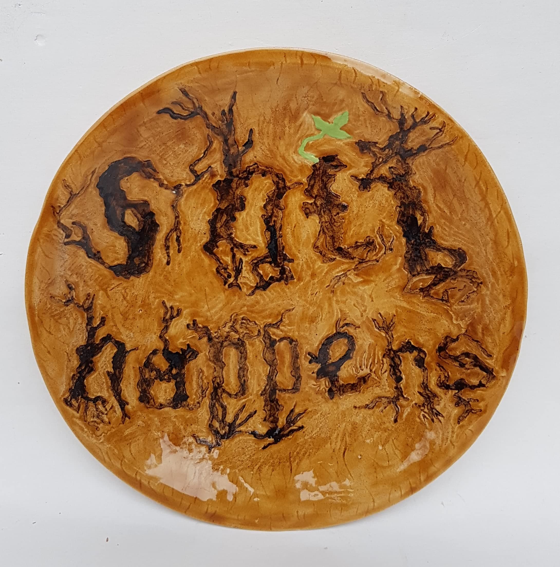 Ceramic Plate SHIT HAPPENS, Hand Painted dish, hand made ceramic platter, wall decor, wall plate, serving plate