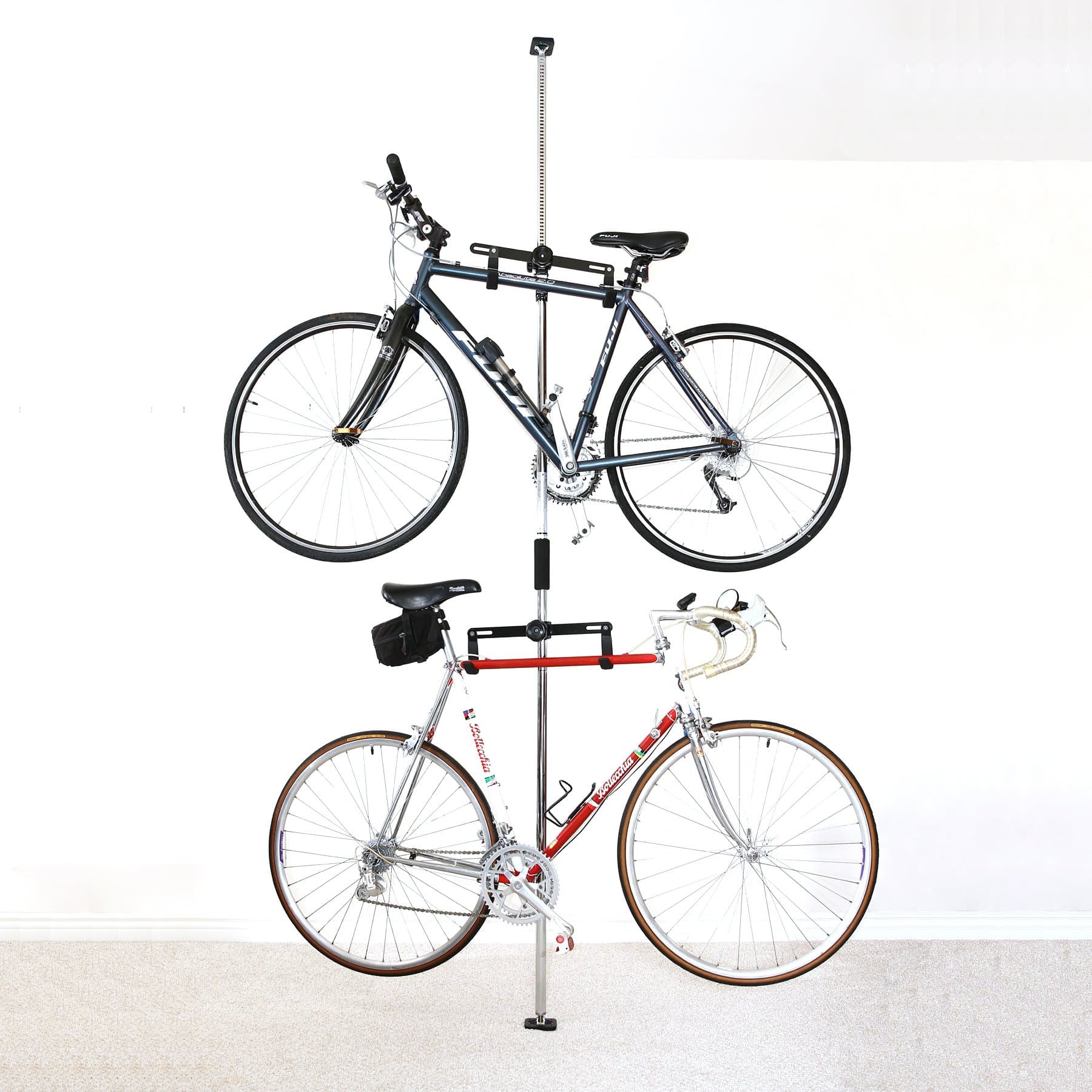 - Dual Bike Storage Rack - Heavy Duty, Adjustable Q-Rack II with 80 Lbs. Weight Capacity - Vertical Floor Storage System for 2 Bikes - Ideal for Garage and Indoor Bicycle Storage - Chrome