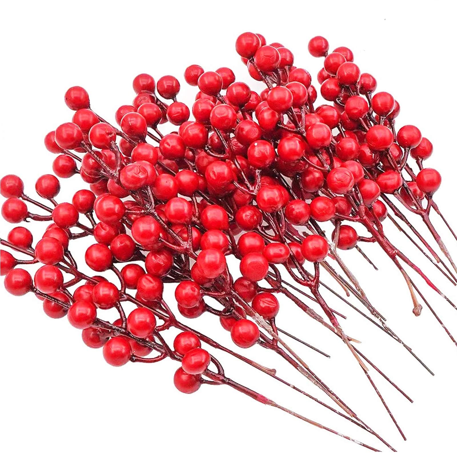 FUNARTY 20 pcs Christmas Red Berry Picks Artificial Red Berries Stems for Christmas Holiday Crafts