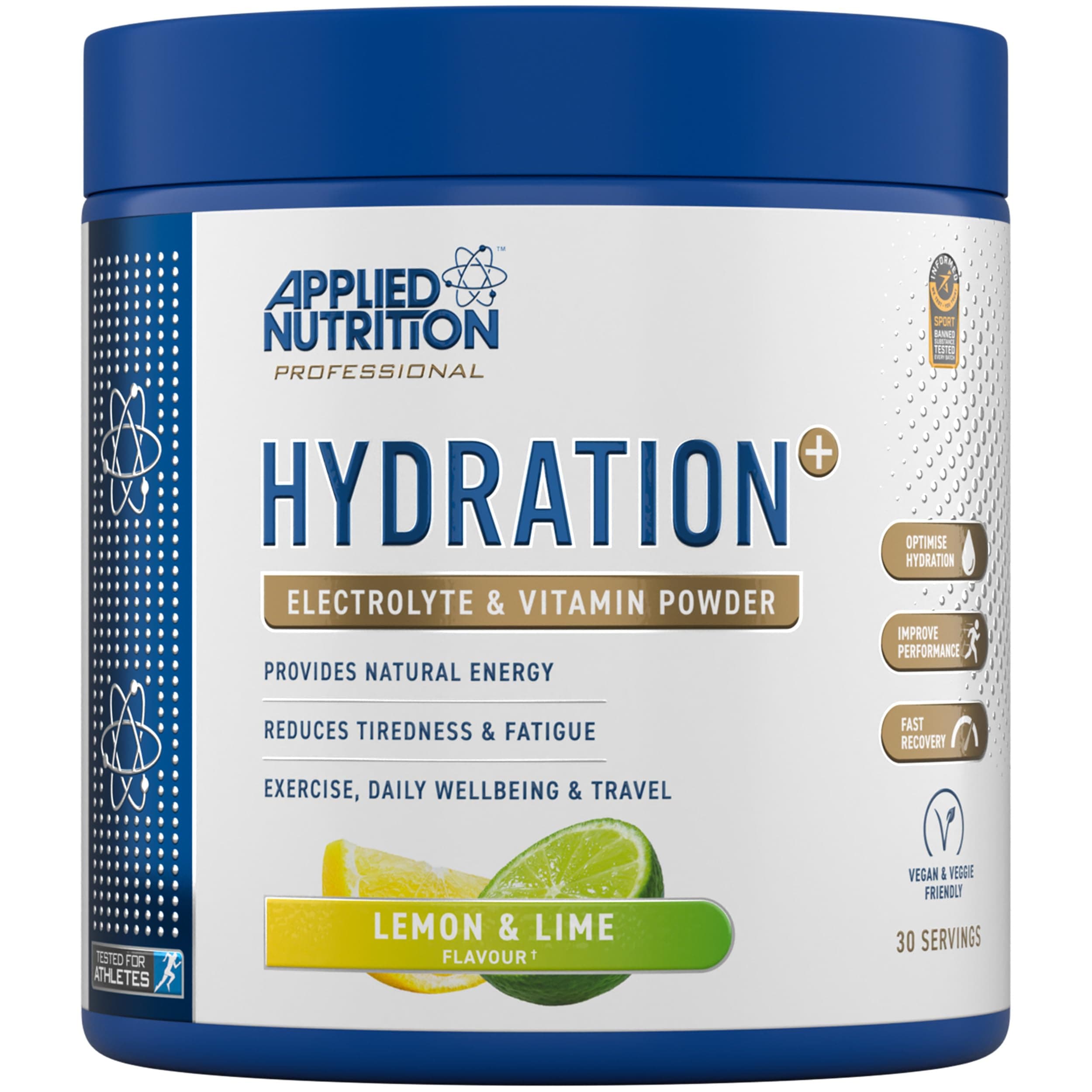 Hydration+ Electrolytes and Vitamin Powder Sugar-Free Hydration Drink Mix for Energy Recovery and Electrolyte Replenishment Lemon & Lime - 240g (30 Servings)