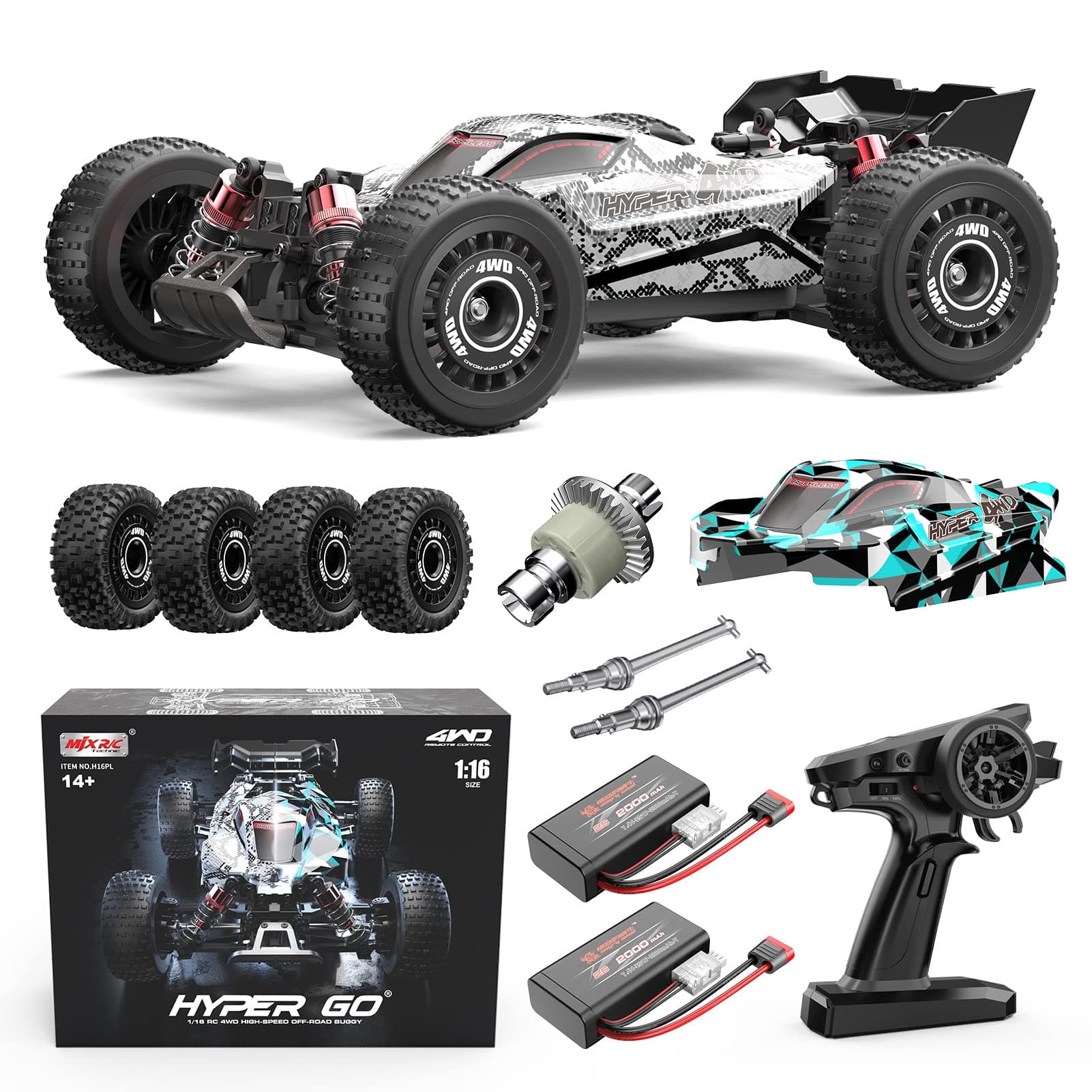 HYPER GO H16PL 1/16 RTR Fast Brushless RC Buggy for Adults, Max 38 mph RC Truck, 4WD High Speed Racing Car with 2S 2000 mAh Battery for RC Basher