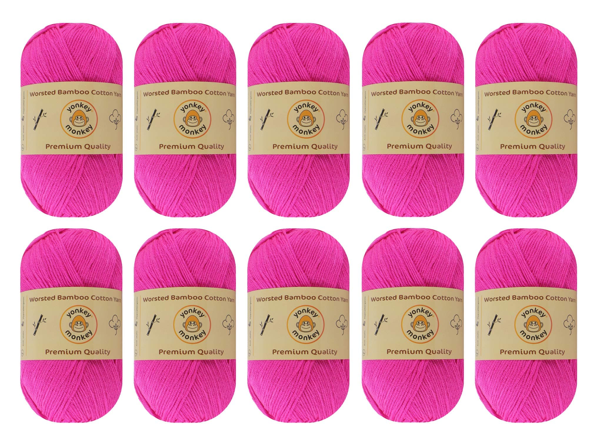10-Pack Yonkey Monkey Worsted Bamboo Cotton Tencel Yarn Skeins - Softest Quality Crocheting, Knitting Supplies - Lightweight and Breathable Fabric Threads