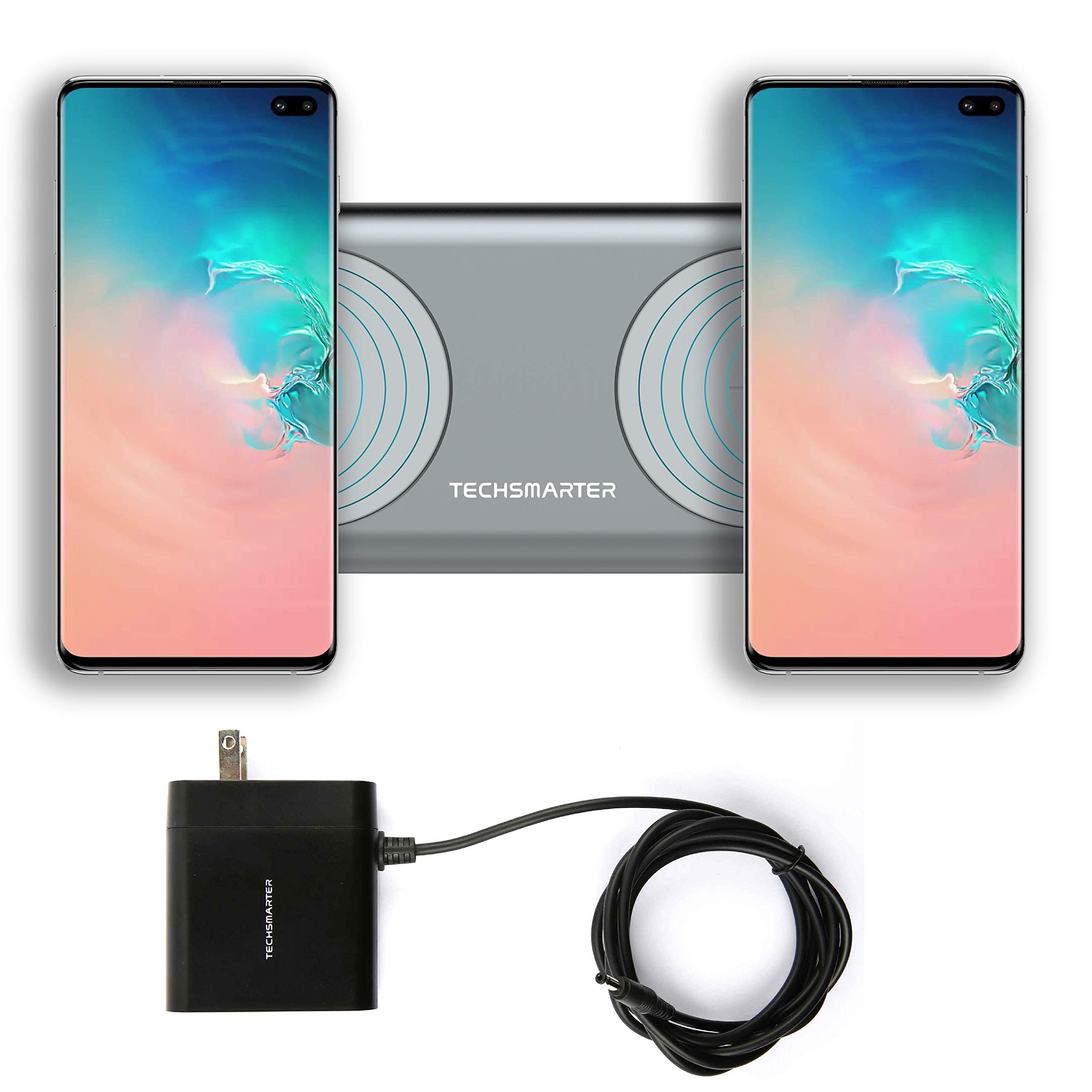 TECHSMARTER15W (30W Max) Fast Charging Dual Wireless Charging Pad. Wireless Charger Compatible with Samsung S23, S22, S21, S20, S10, iPhone 14, 13, 12, 11, XS, XR, X, LG ThinQ