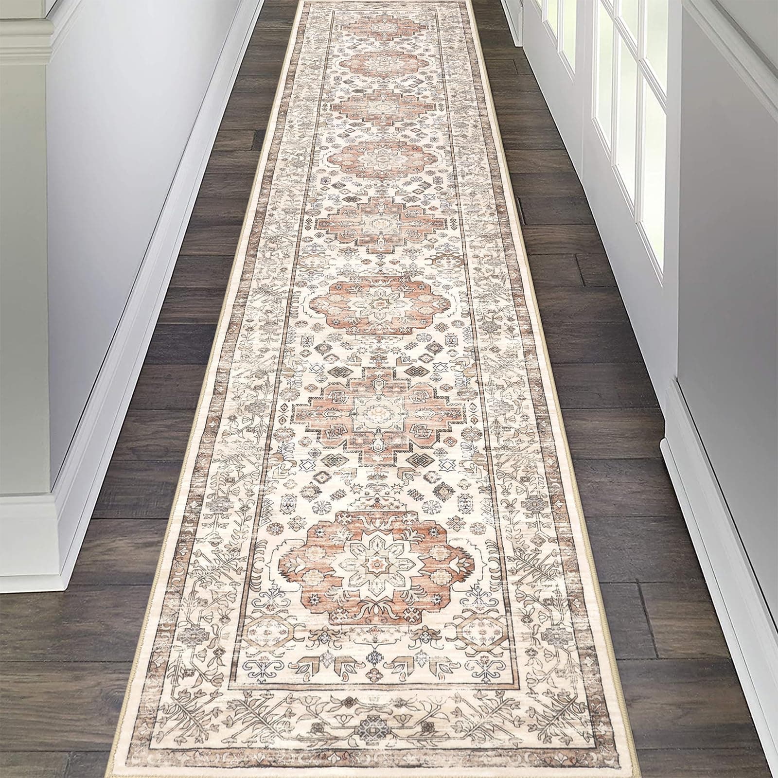 Boho Hallway Runner Rug 2x10 Washable Entryway Area Rugs Non Slip Farmhouse Vintage Floor Mat Carpet Runner for Hallways Laundry Room Kitchen Bathroom Bedroom