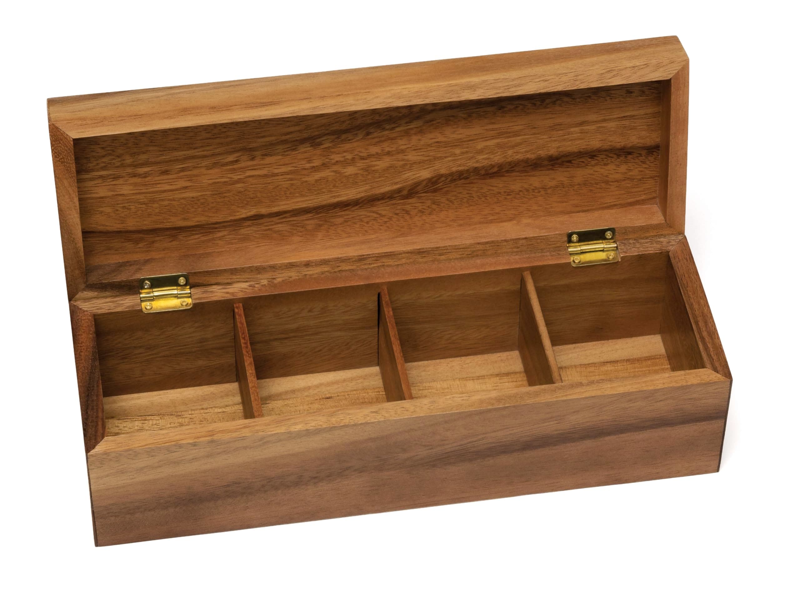 Lipper International Acacia Wood Tea Box with 4 Sections, 12-1/2" x 4-1/8" x 3-7/8"