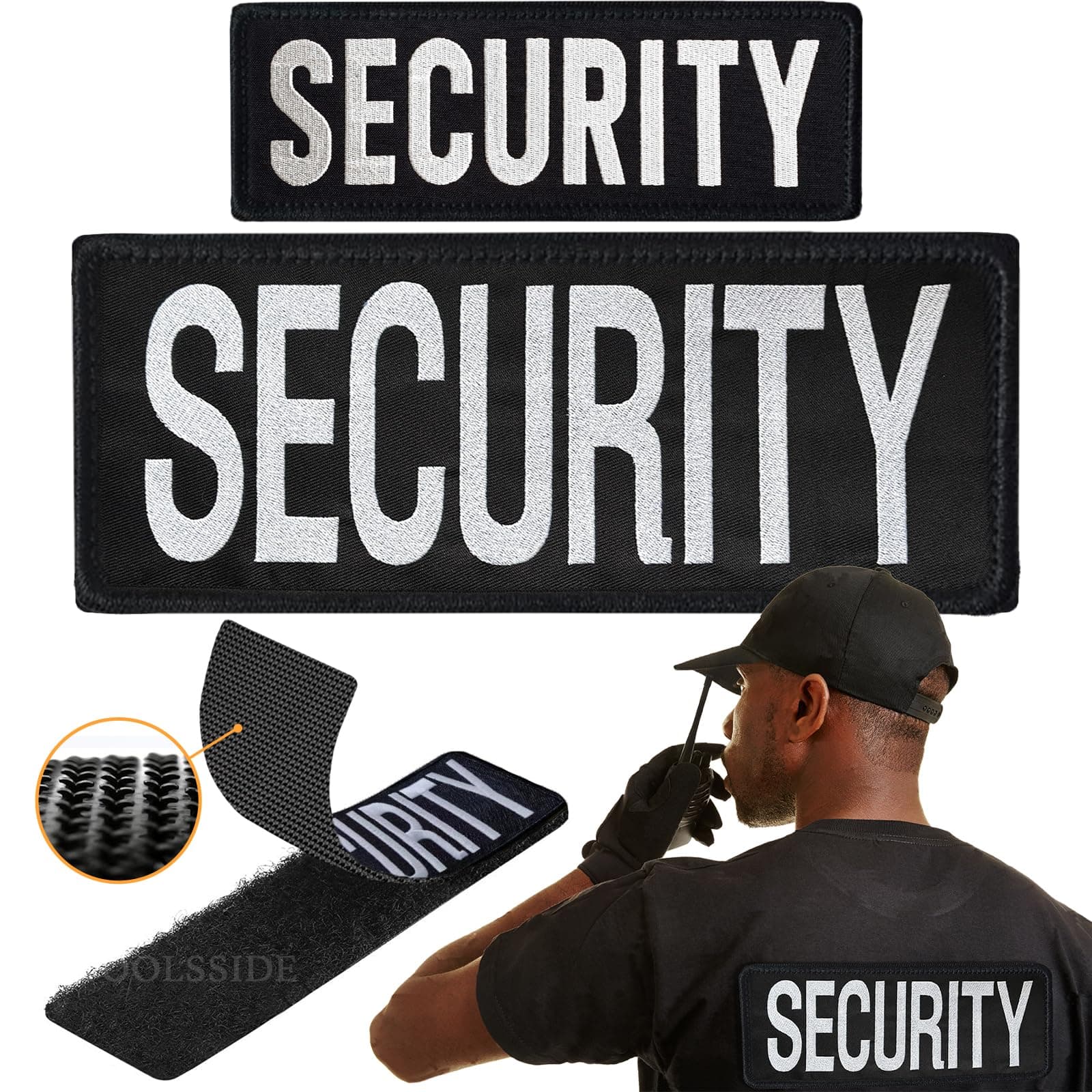 TOOLSSIDE 2 Pack Security Patches Hook and Loop System - Security Patches for Uniforms with Embroidered Letters - One Small and One Large Security Patch - Security Patch for Vest or Jacket 10.75"x4"
